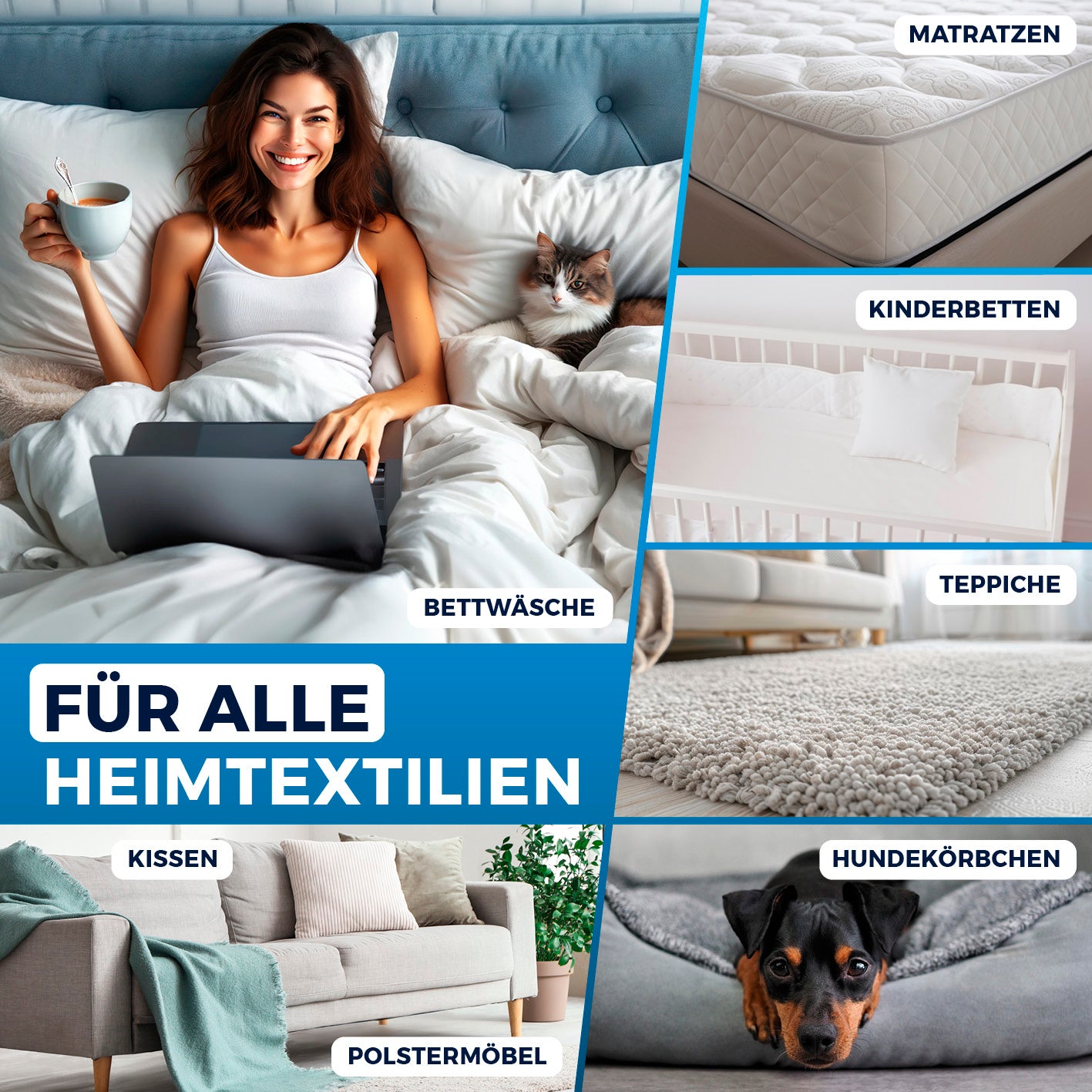 Milbensauger Vibration - HEPA-13-Filter - weiß/limegreen für alle Heimtextilien wie Matratzen, Bettwäsche, Teppiche und Hundekörbchen.