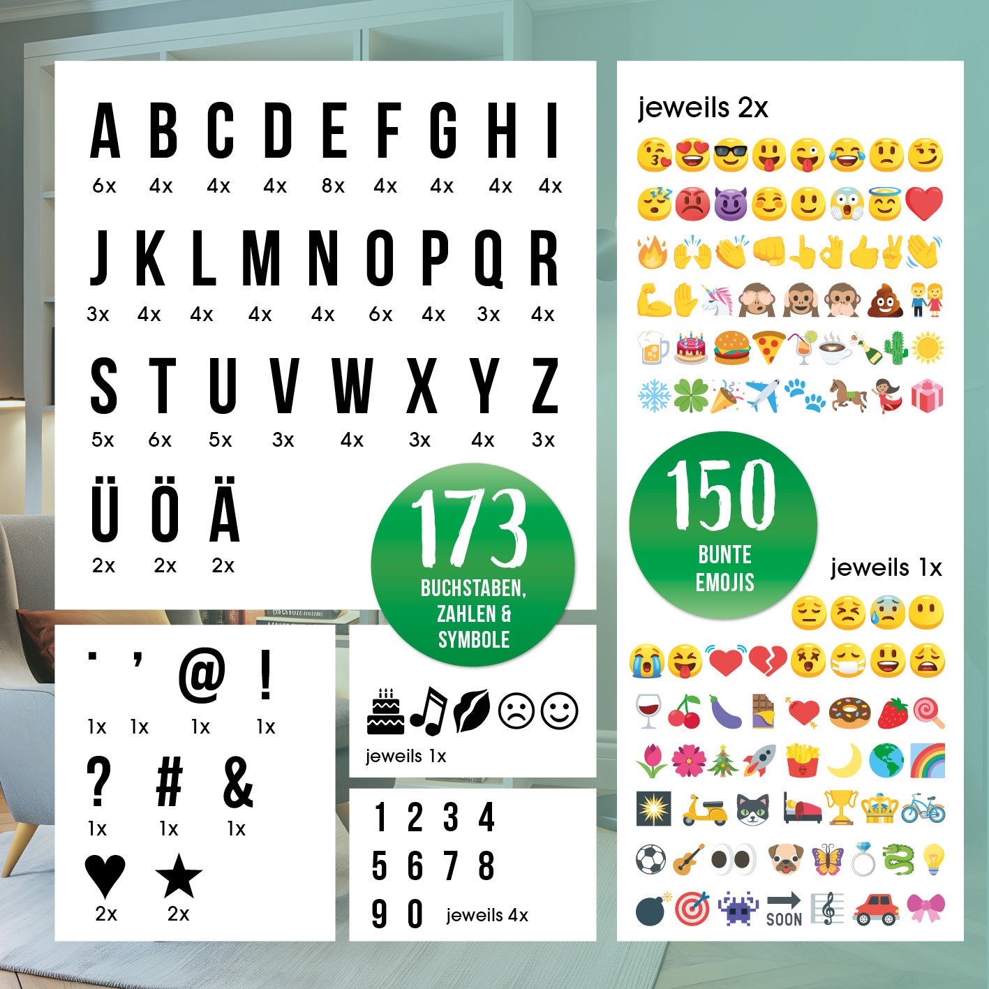 LED-Leuchtkasten A4 mit 173 austauschbaren Buchstaben, Zahlen, Symbolen und 150 bunten Mood Pics für individuelle Textbotschaften.
