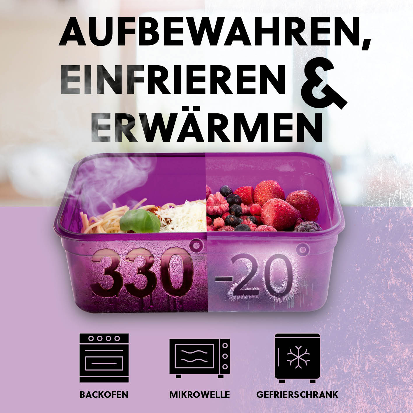 Frischhaltedosen Klick-it, 28-tlg., Lila – luftdichte, auslaufsichere Kunststoffdosen zum Aufbewahren, Einfrieren und Erwärmen.