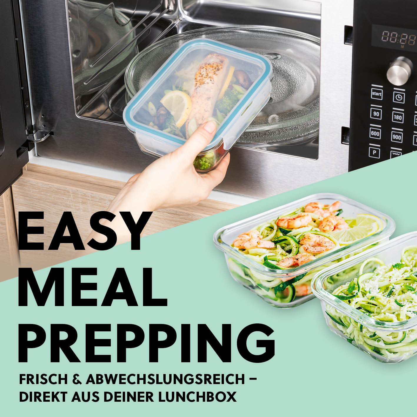 Frischhaltedosen Klick-it, 8-tlg., Mint – luftdichte Glasdosen, mikrowellen- und spülmaschinenfest, ideal für Meal Prep und Aufbewahrung.