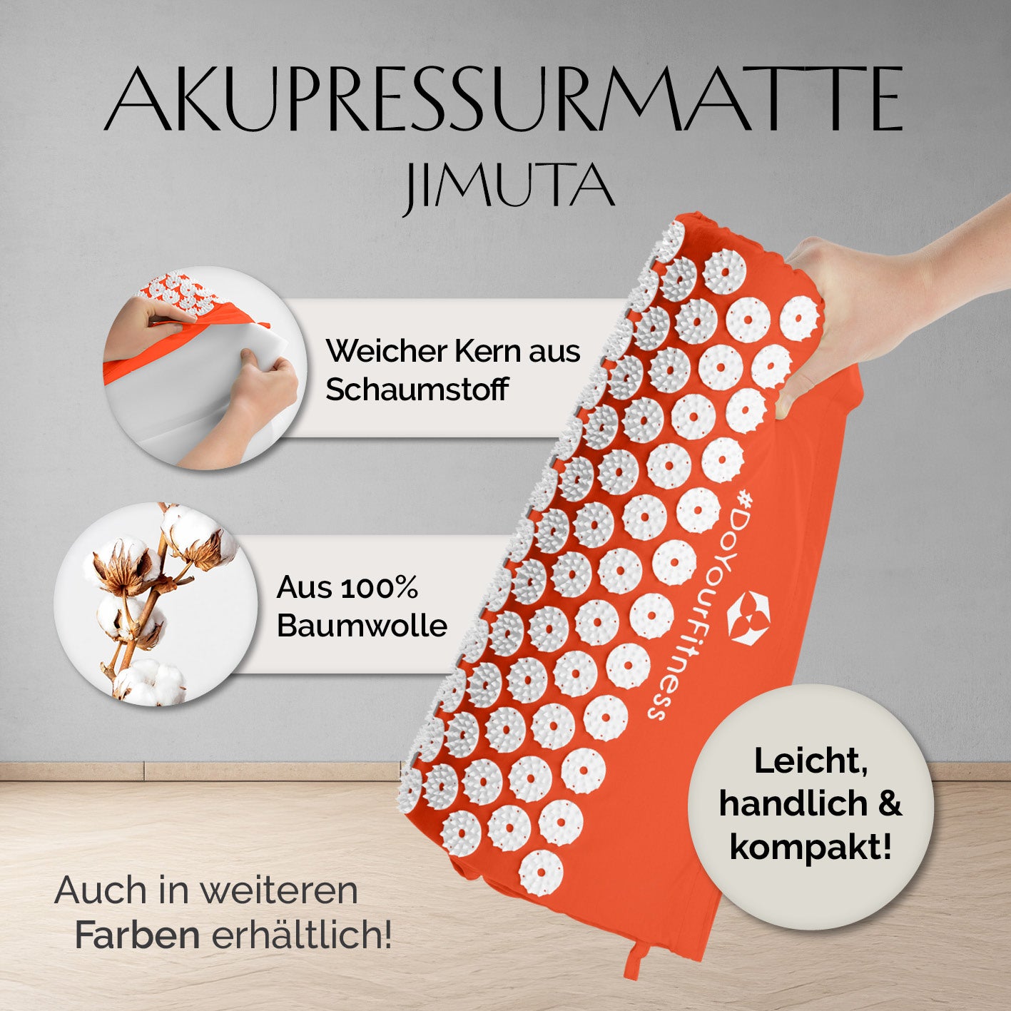 Akupressur-Set Jimuta 20x20x42 cm orange mit weichem Schaumstoffkern und 100% Baumwolle, handlich und kompakt für Entspannung.