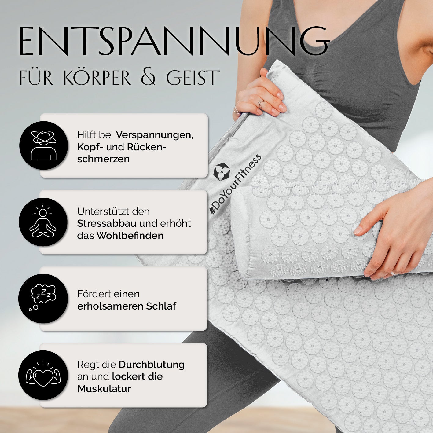 Akupressur-Set Jimuta 20x20x42 cm weiß mit Nadelmatte und Nackenkissen zur Entspannung, Förderung der Durchblutung und Muskellockerung.