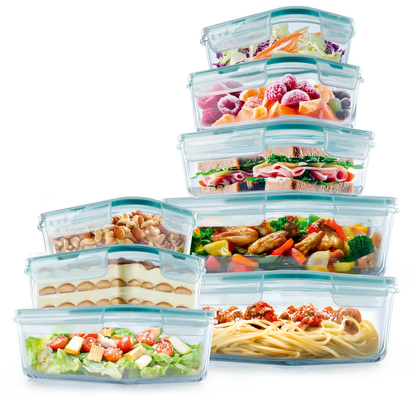 Frischhaltedosen Klick-it, 16-tlg., Mint – stapelbare Glasdosen mit Klickverschluss, luftdicht, für meal prep und vielseitige Aufbewahrung.