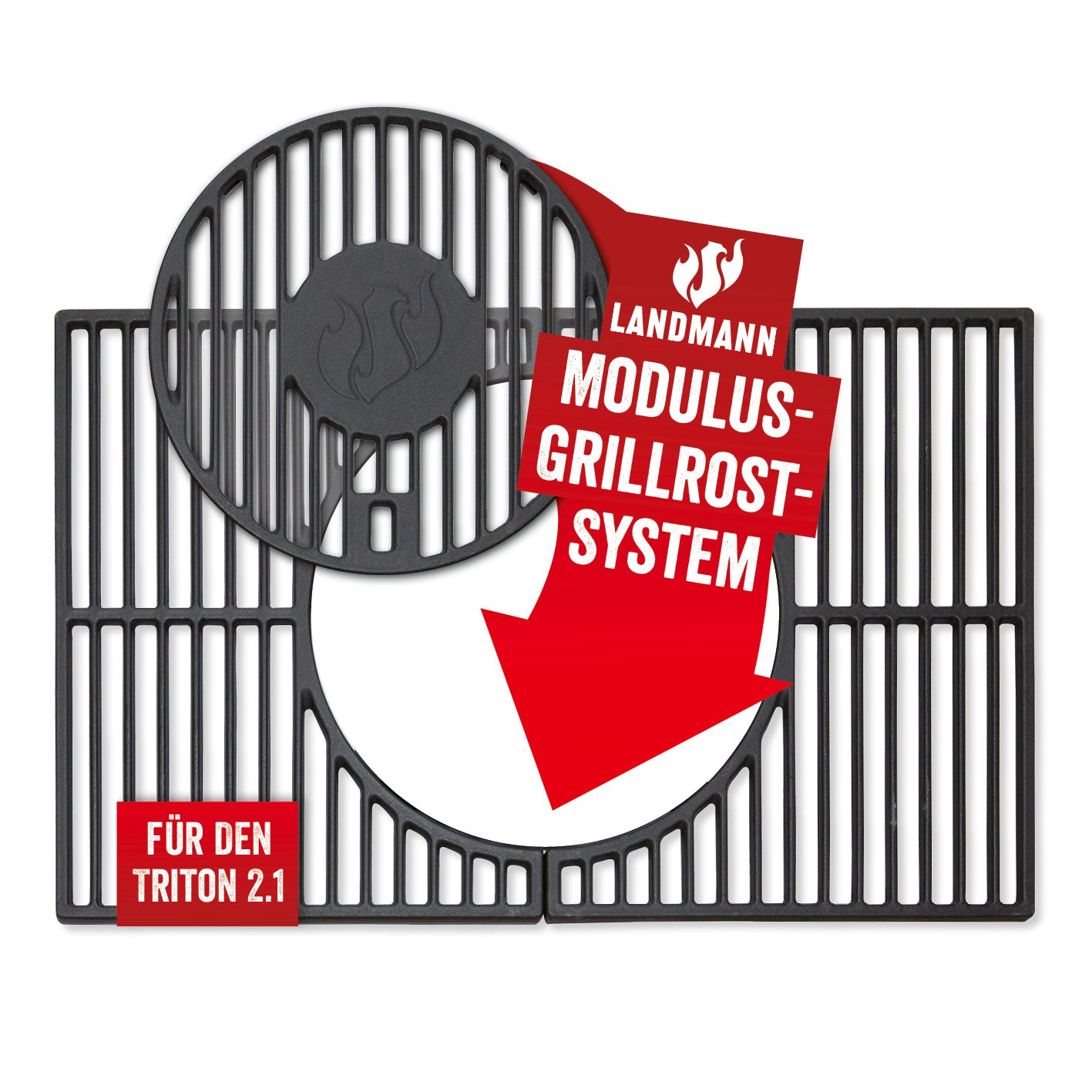 Modulus Grillrostsystem Triton 2.1 aus emailliertem Gusseisen, modularer Grillrost mit Ø 30,5 cm Basiseinsatz.
