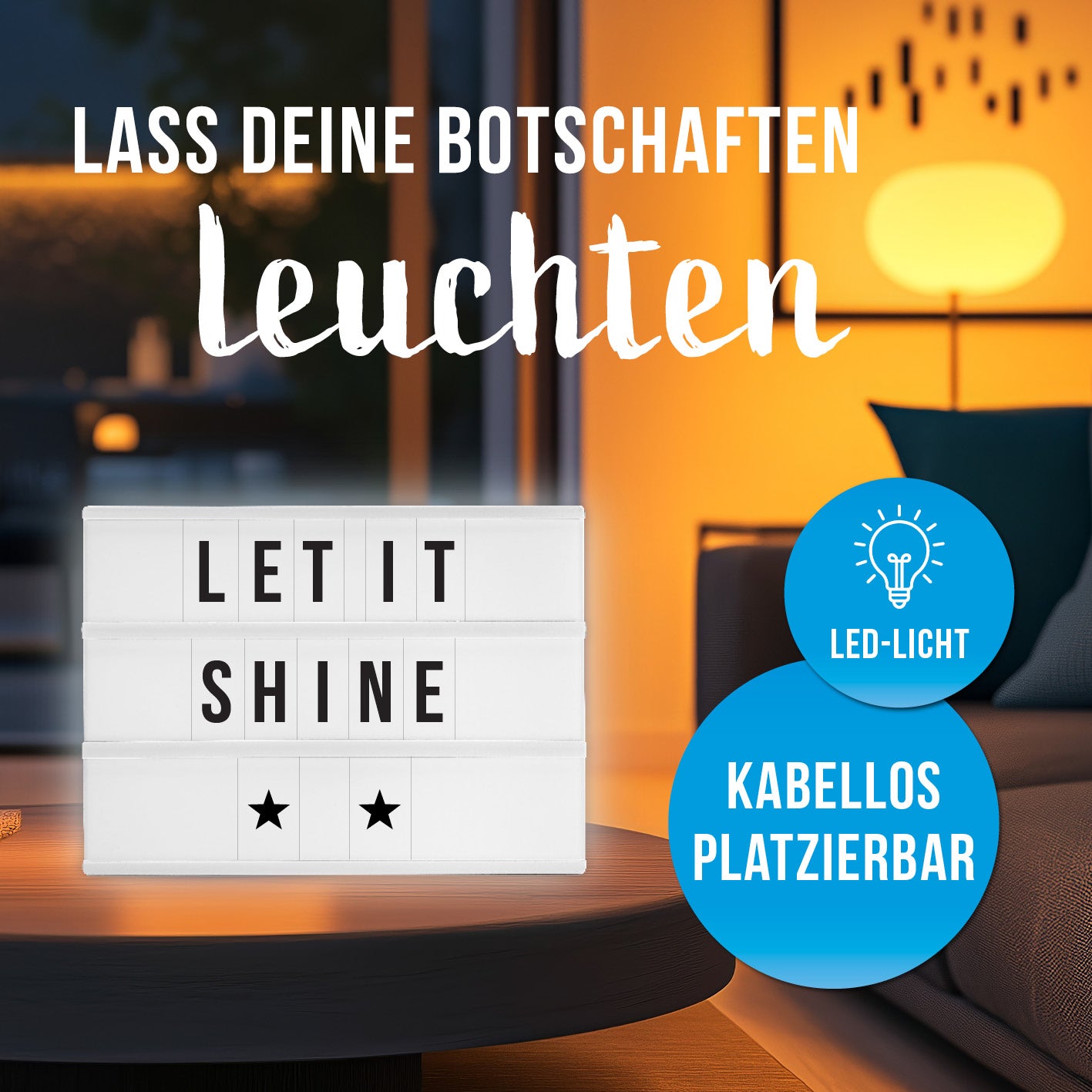 LED-Leuchtkasten mit 173 austauschbaren Buchstaben, kabellose LEDs, ideal als individuelle Zimmer- und Partydekoration im Retro-Kino-Stil.