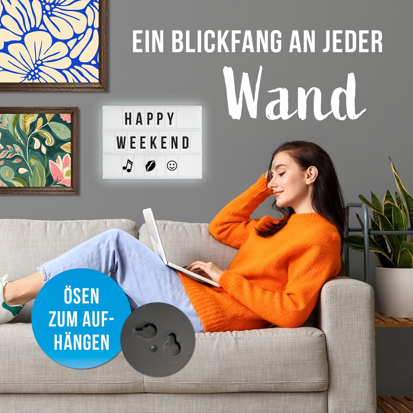 LED-Leuchtkasten mit wechselbaren Buchstaben und 10 LEDs, ideal als dekorativer Blickfang an der Wand im Retro-Kino-Stil.