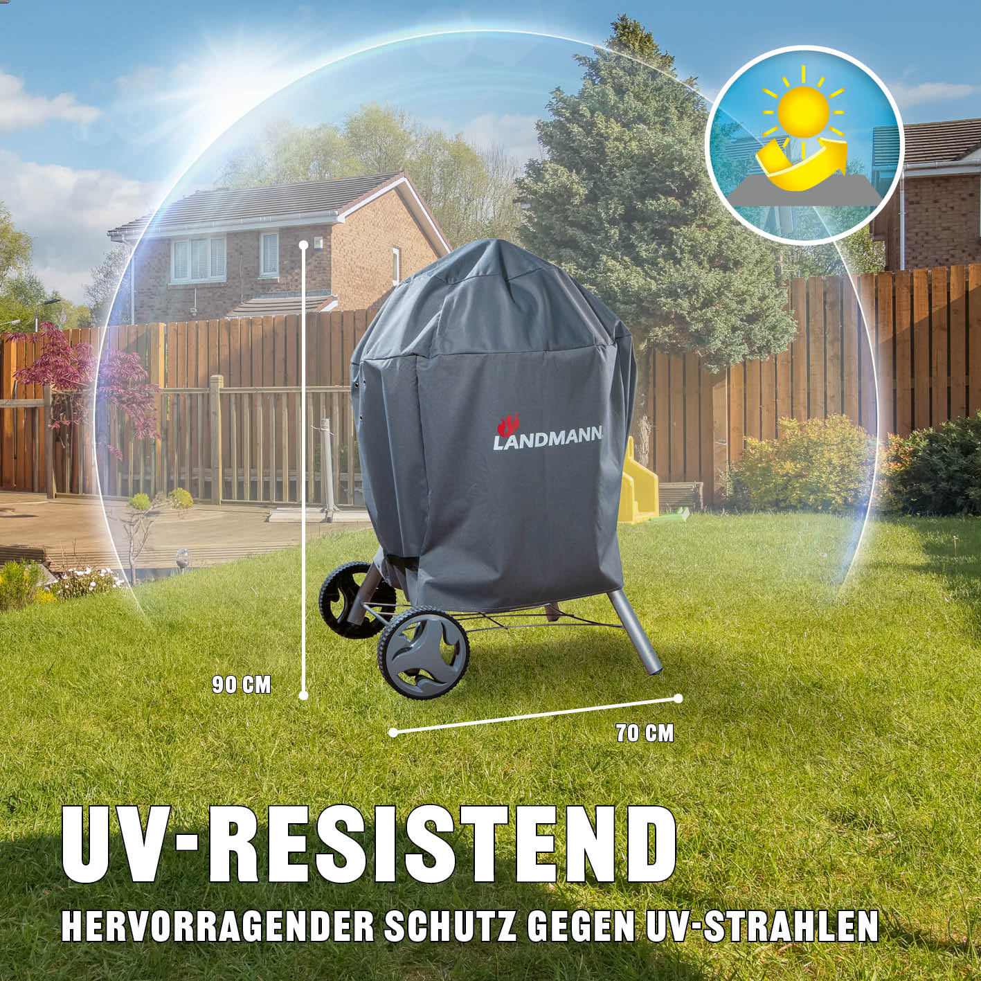 Wetterschutzhaube Premium - 90x70x70 cm - grau, UV-beständig, wasserdicht, kältebeständig, robustes 600D Polyestergewebe für Garten.