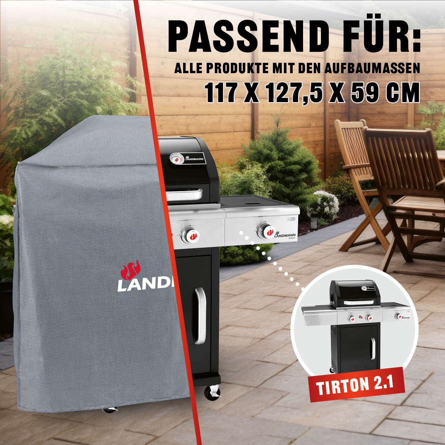 Premium Wetterschutzhaube - 59 x 127,5 x 117 cm UV-beständig, wasserdicht, atmungsaktiv, passend für Triton 2.1 Grillabdeckungen.