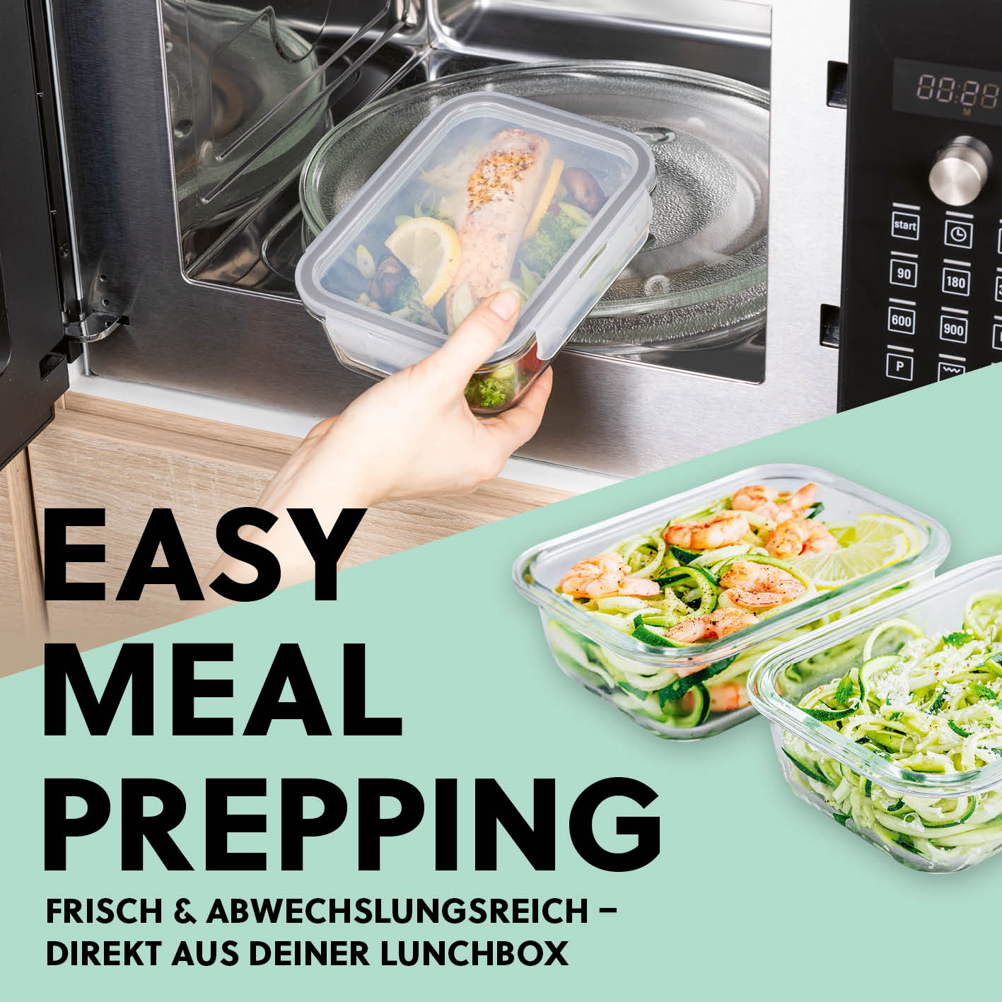 Frischhaltedosen Klick-it, 6-tlg., Grau – luftdichte Glasdosen in verschiedenen Größen, ideal zum Aufbewahren und Erwärmen von Mahlzeiten.