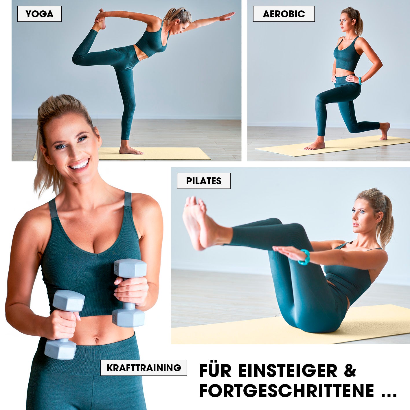 Fitness- und Gymnastikmatte - 190 x 100 x 1 cm - Hell Beige für Yoga, Aerobic, Pilates und Krafttraining, rutschfest und robust.