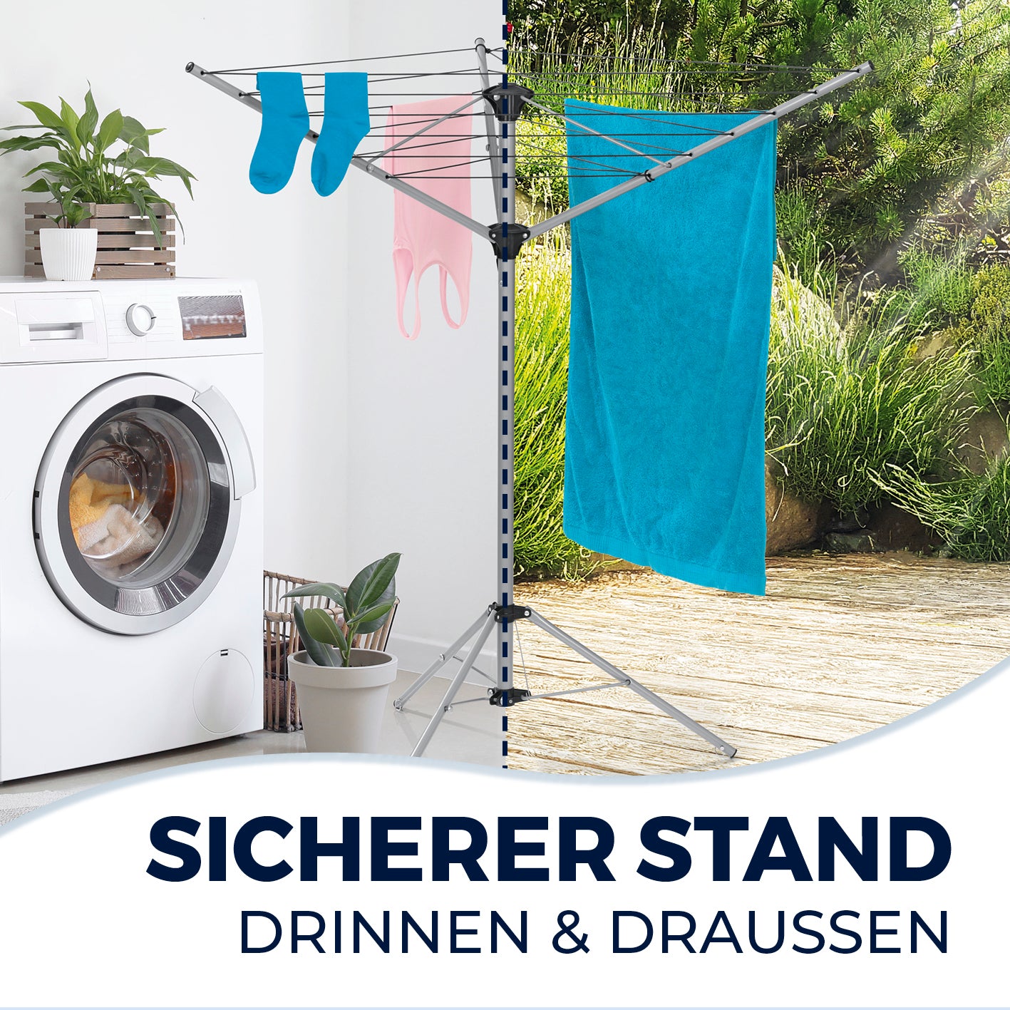Wäschespinne 1600 mit 16 Metern Leinenlänge, wetterfest, klappbar, ideal für drinnen und draußen zum Trocknen von Wäsche.