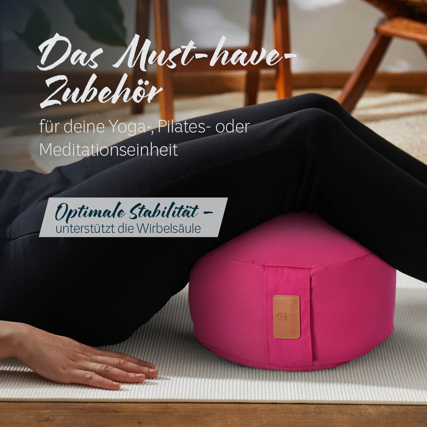 Yoga-Kissen Vishnu - gefüllt mit Bio-Dinkelspelz, rund 30x30x15 cm, pink, unterstützt Yoga, Pilates und Meditation mit optimaler Stabilität.