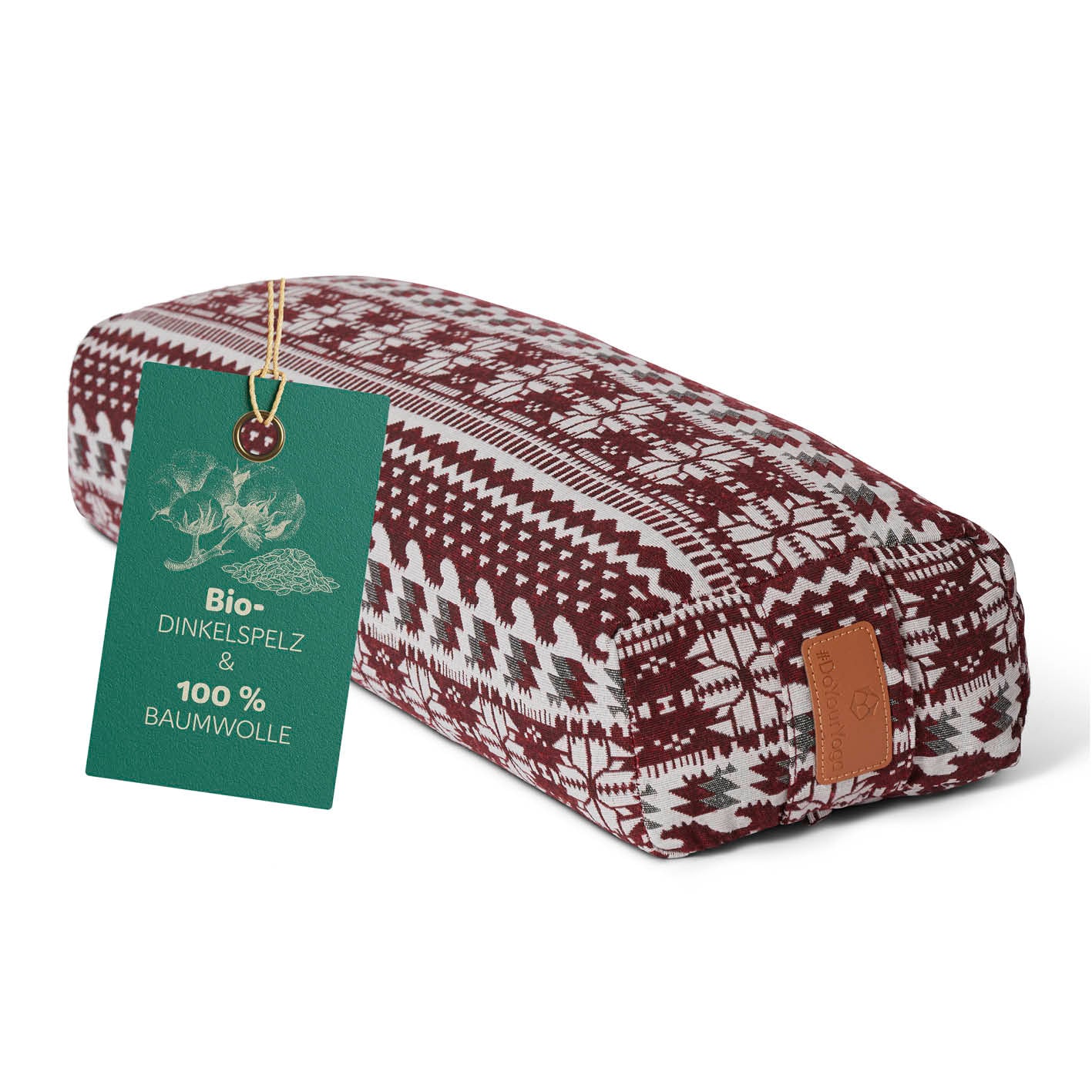 Yoga-Bolster Paravati - gefüllt mit Bio-Dinkelspelz, 67 x 22 x 13 cm, Style 9 (Rot-Weiß), waschbarer Bezug aus 100% Baumwolle.