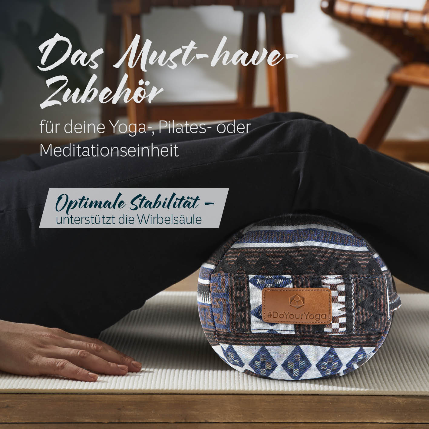 Yoga-Bolster Tarik - gefüllt mit Bio-Dinkelspelz, 68x22x22 cm, mit indischem Design für Yoga, Meditation und Pilates zur Unterstützung der Wirbelsäule.