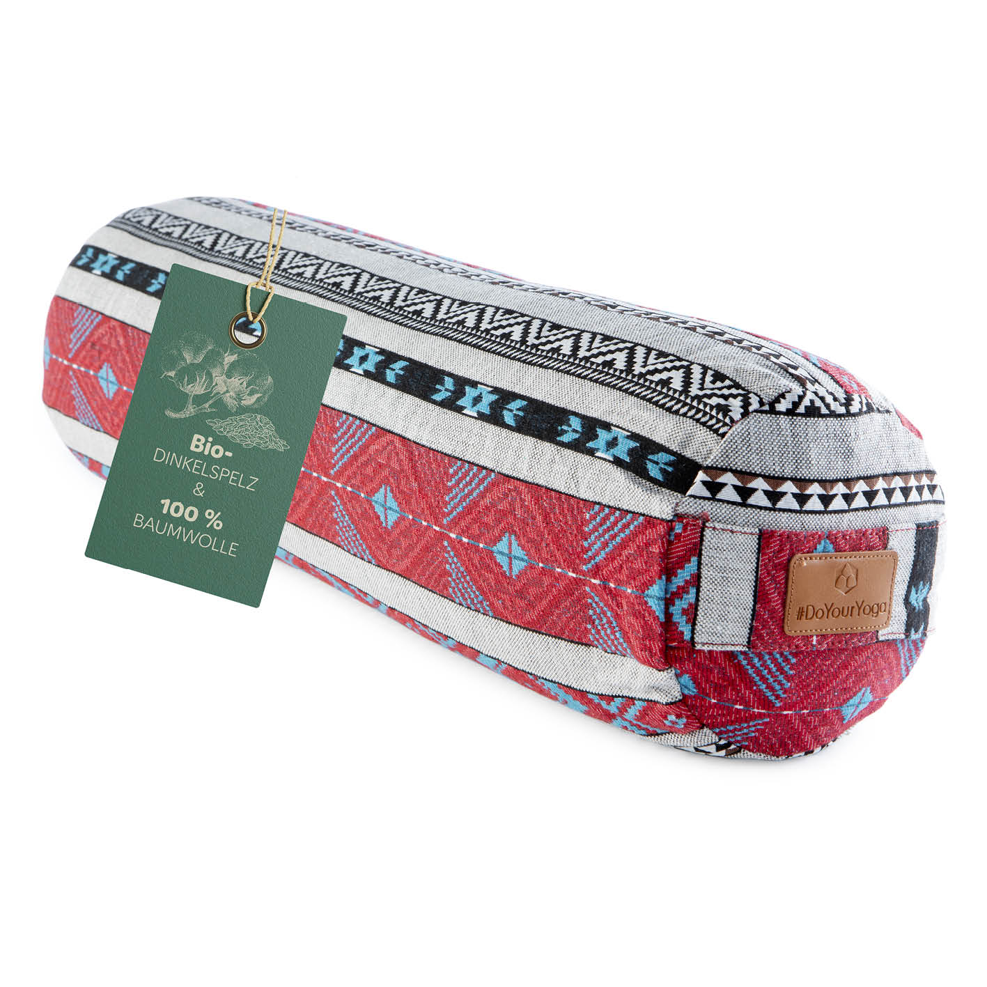 Yoga-Bolster Tarik - gefüllt mit Bio-Dinkelspelz, 68 x 22 x 22 cm, bunte indische Muster, ideal für Meditation und Yoga.