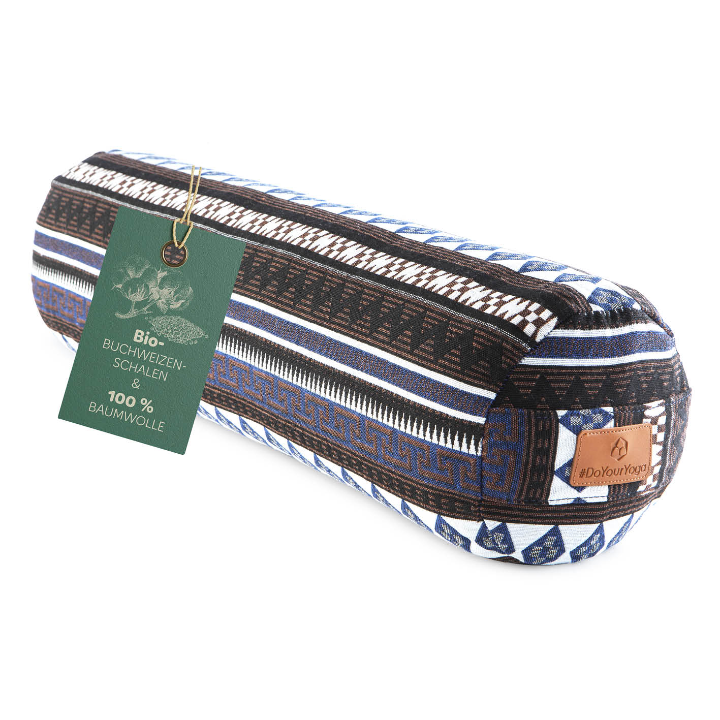 Yoga-Bolster Tarik - gefüllt mit Bio-Buchweizenschalen, 68 x 22 x 22 cm, im ansprechenden indischen Design, waschbar.