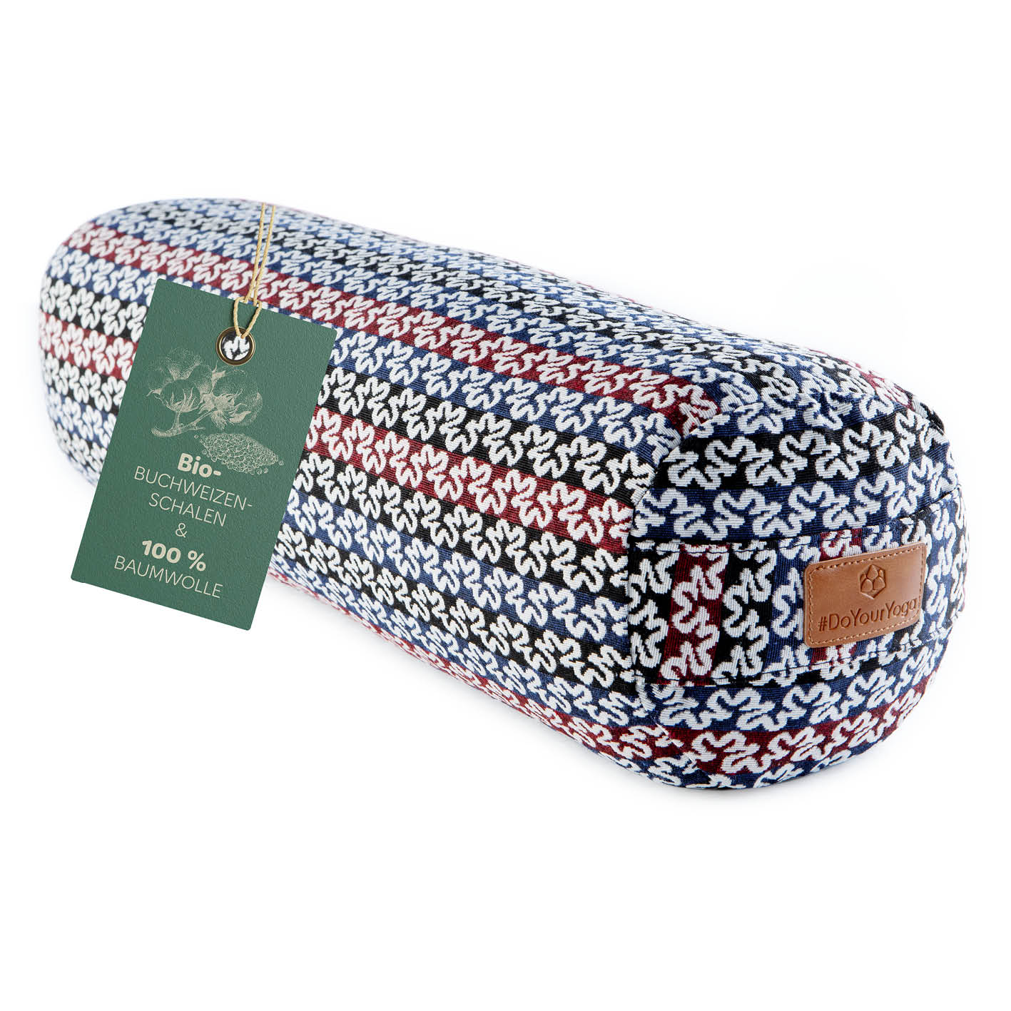 Yoga-Bolster Tarik gefüllt mit Bio-Buchweizenschalen, 68x22x22 cm, indisches Design, Meditations- und Yogakissen, waschbarer Bezug.