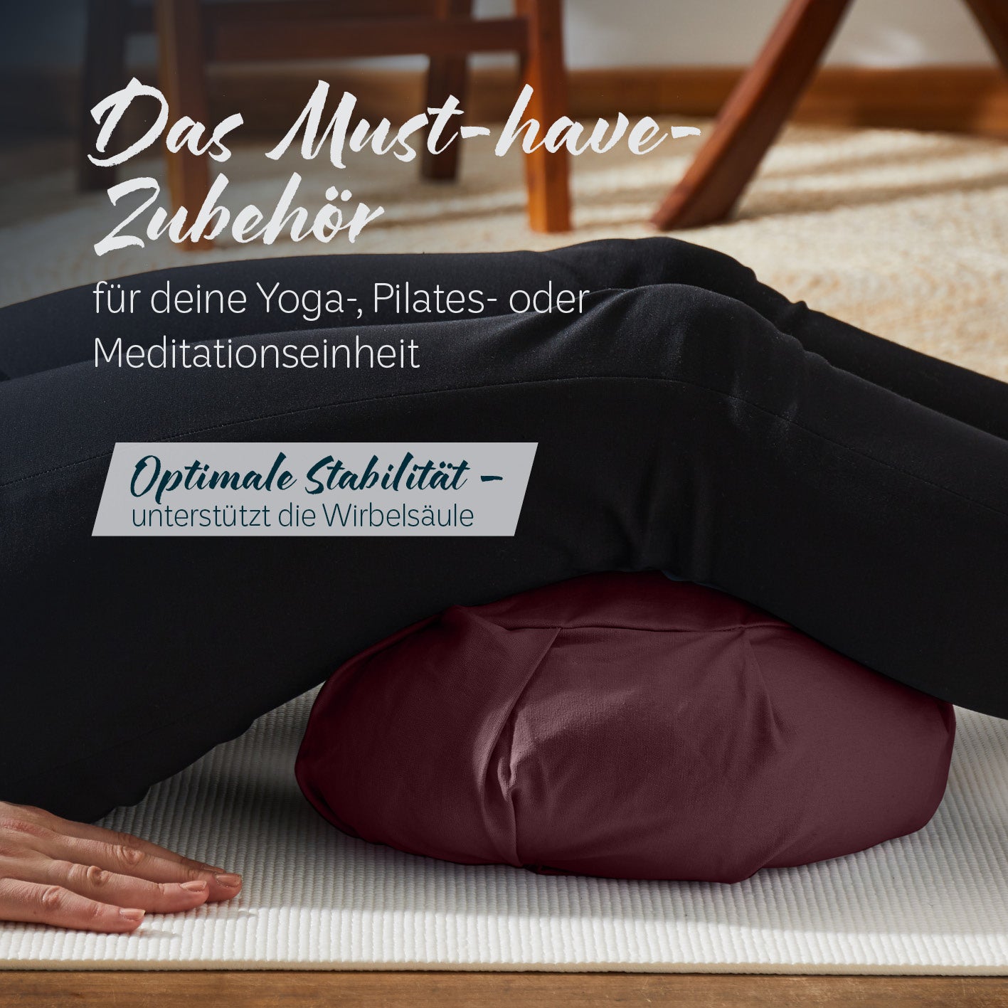 Yoga-Kissen Ganesh halbmondförmig braun mit Bio-Buchweizenschalen für optimale Stabilität bei Meditation und Yogaübungen.