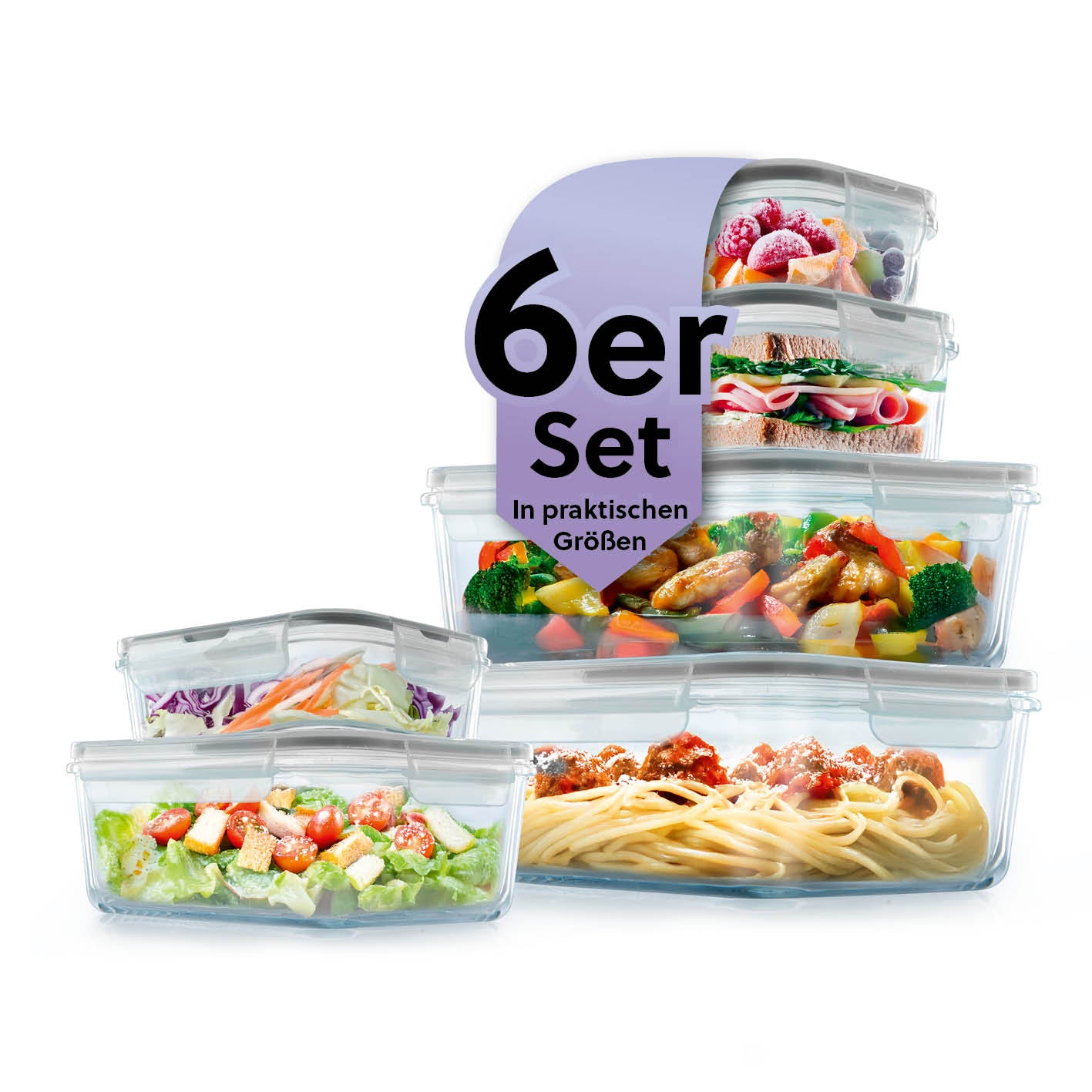 Frischhaltedosen Klick-it, 12-tlg., Grau – 6 luftdichte Glasdosen in verschiedenen Größen, ideal für meal prep und aufbewahrung.