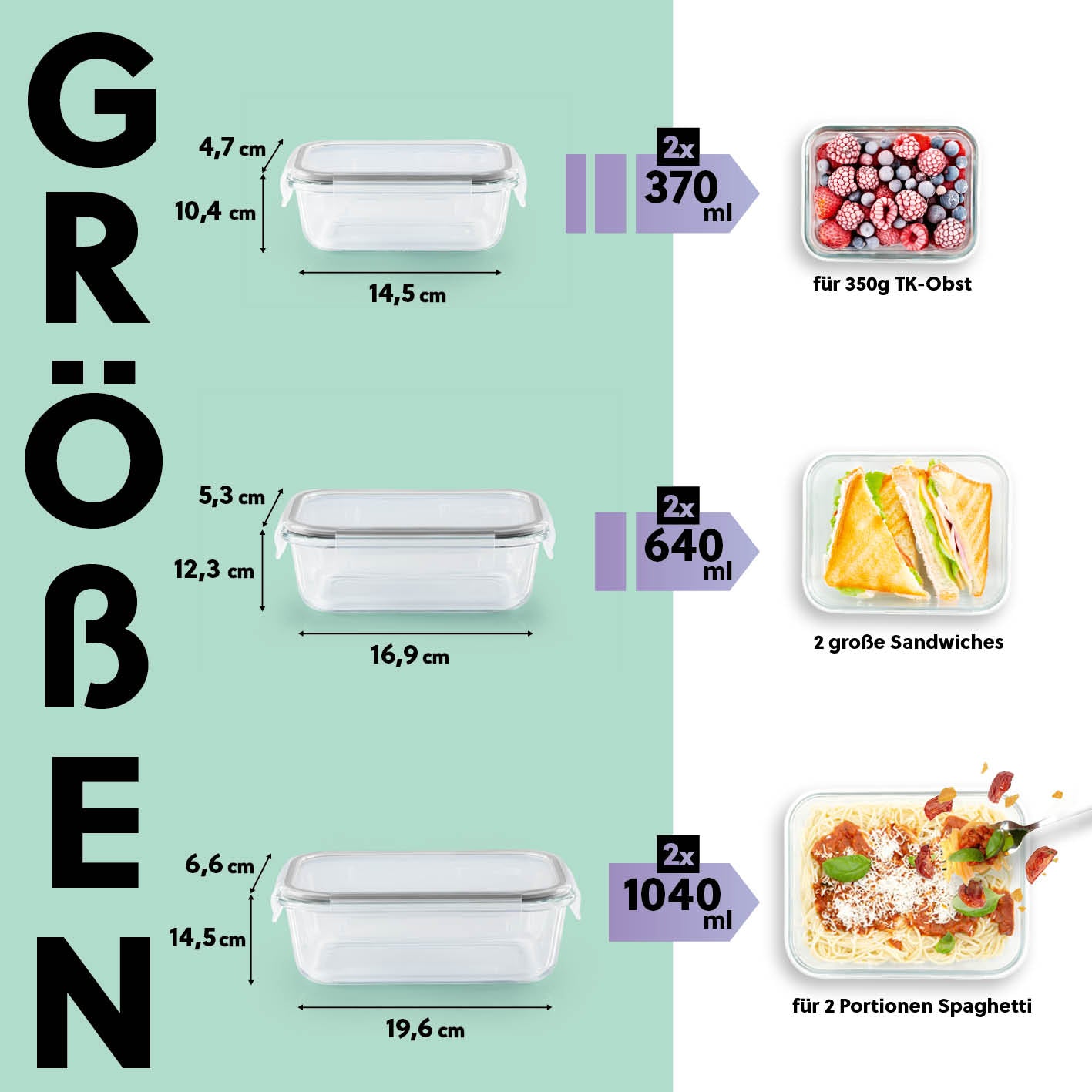 Frischhaltedosen Klick-it, 12-tlg., Grau – Größen 370 ml, 640 ml, 1040 ml, luftdicht, auslaufsicher, stapelbar, transparent.