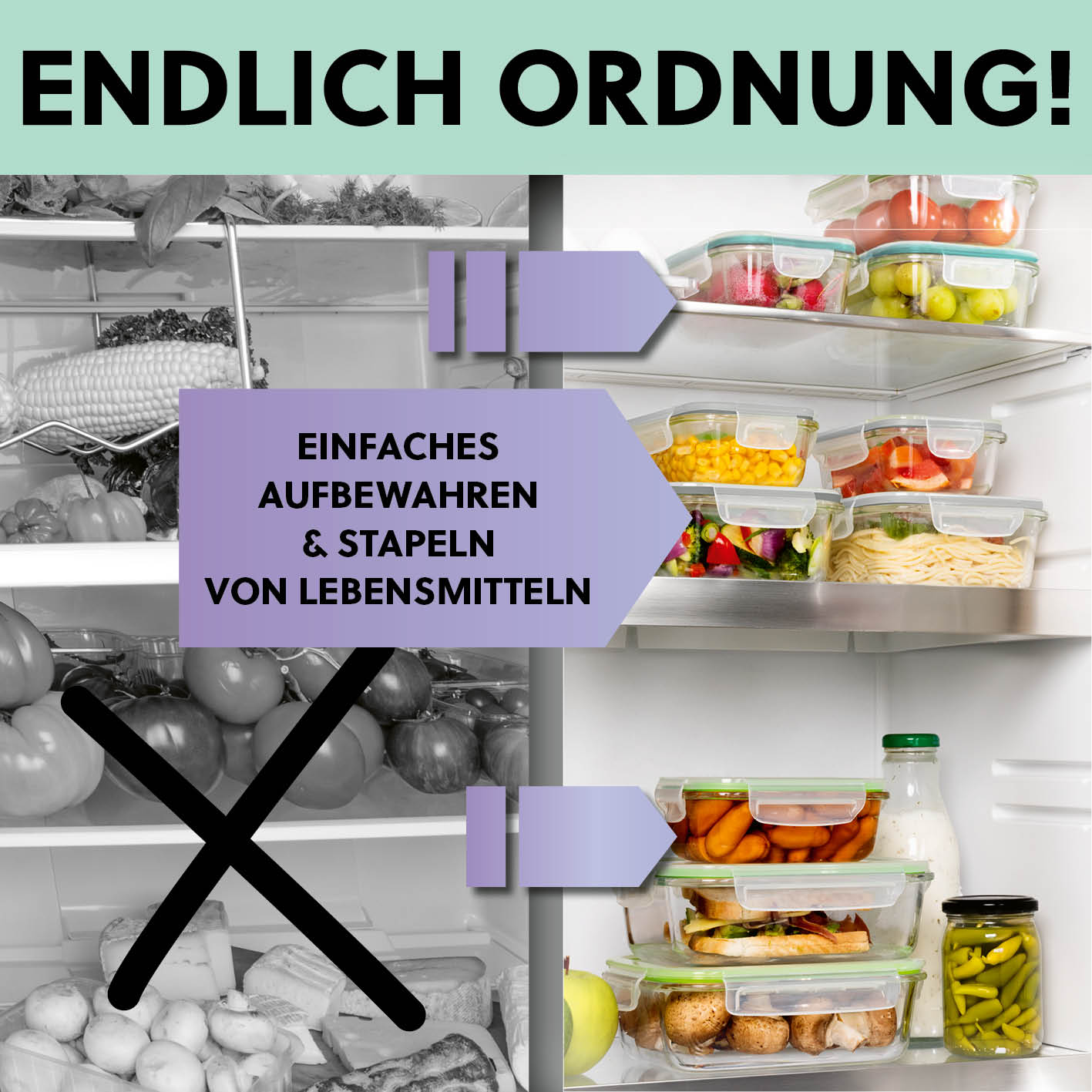 Frischhaltedosen Klick-it, 12-tlg., Grau – stapelbare, luftdichte Glasdosen für einfache Aufbewahrung und Ordnung im Kühlschrank.
