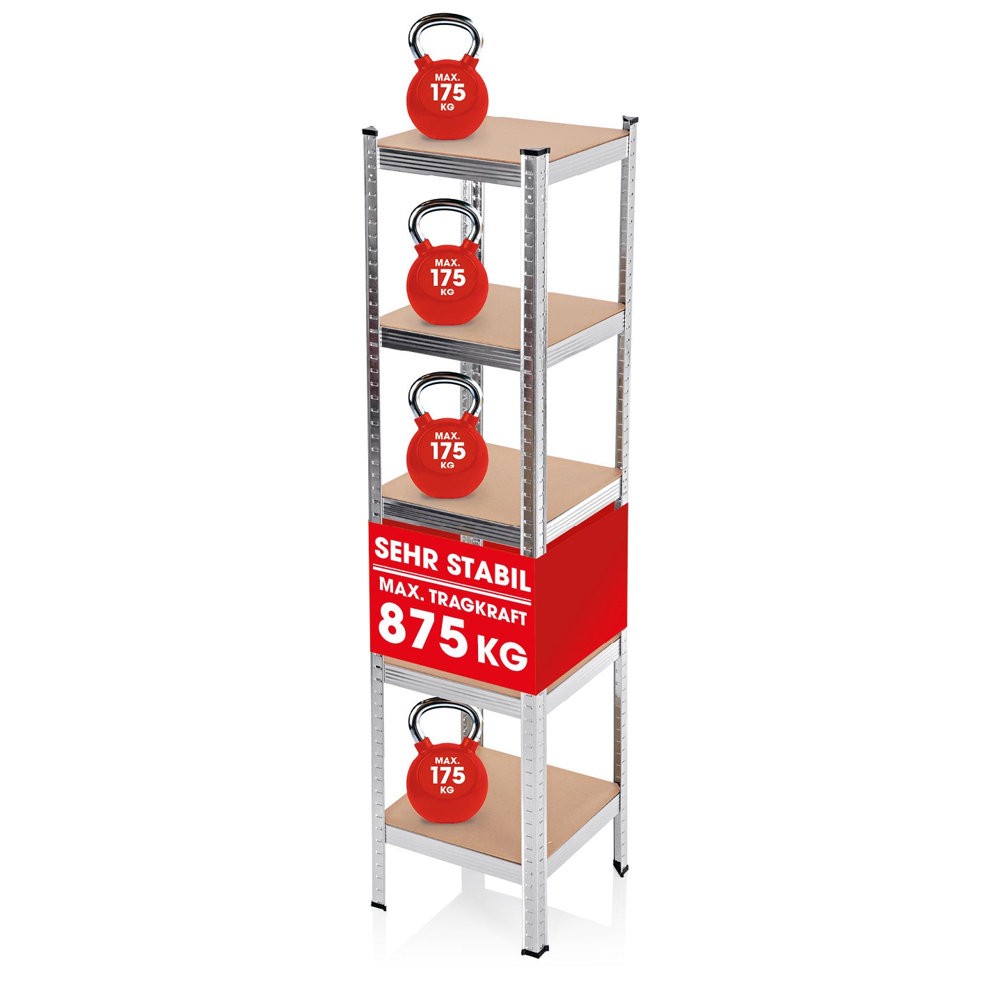 Schwerlastregal & Werkbank - 180 x 40 x 40 cm - 875 kg Traglast, 175 kg pro Ebene mit stabiler Metallkonstruktion und MDF-Platten