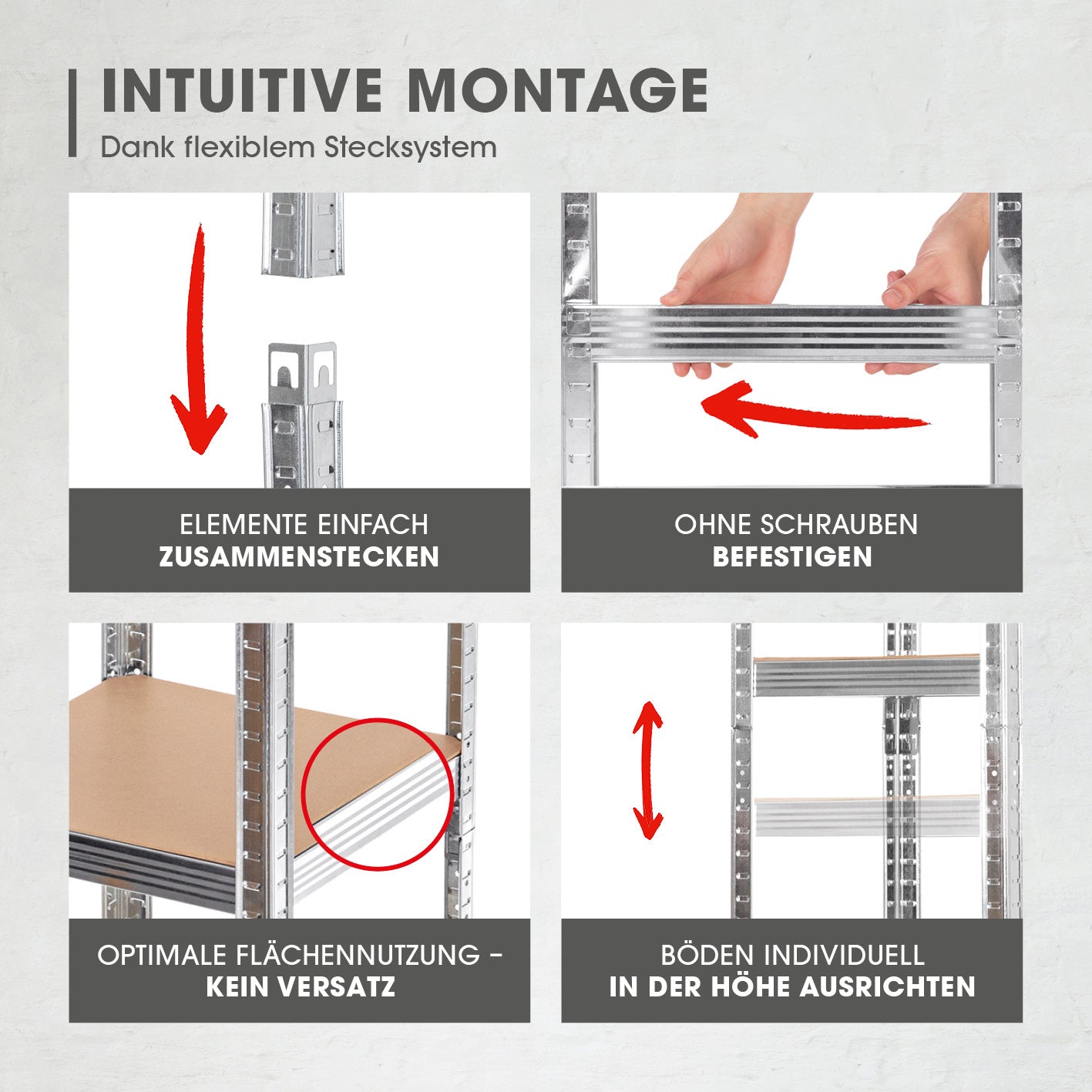 Schwerlastregal & Werkbank - 180 x 40 x 40 cm - 875 kg Traglast, 175 kg pro Ebene mit flexiblem Stecksystem und einfacher Montage ohne Schrauben.