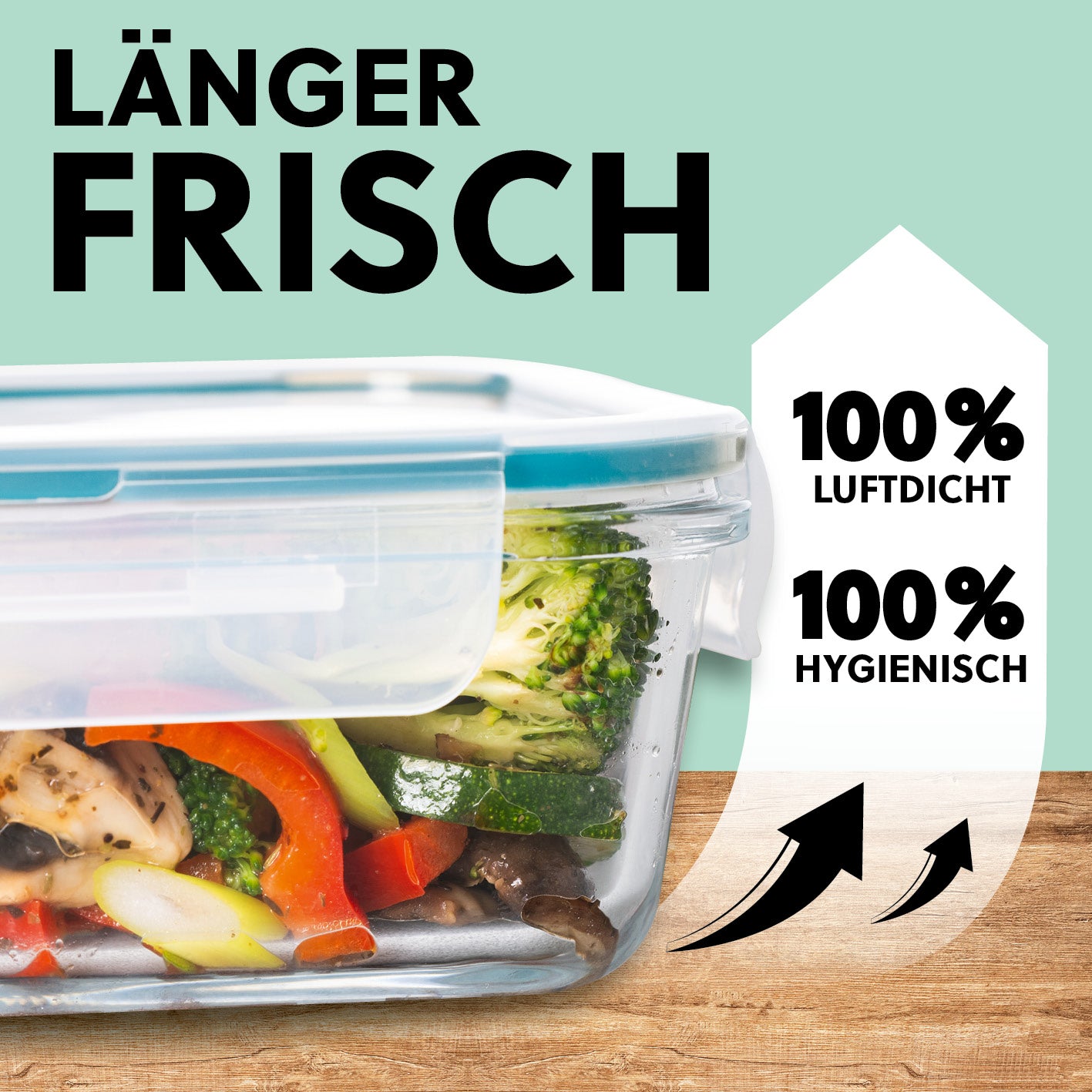 Frischhaltedosen Klick-it, 6-tlg., Mint aus Glas, luftdicht und hygienisch für frische Lebensmittelaufbewahrung.