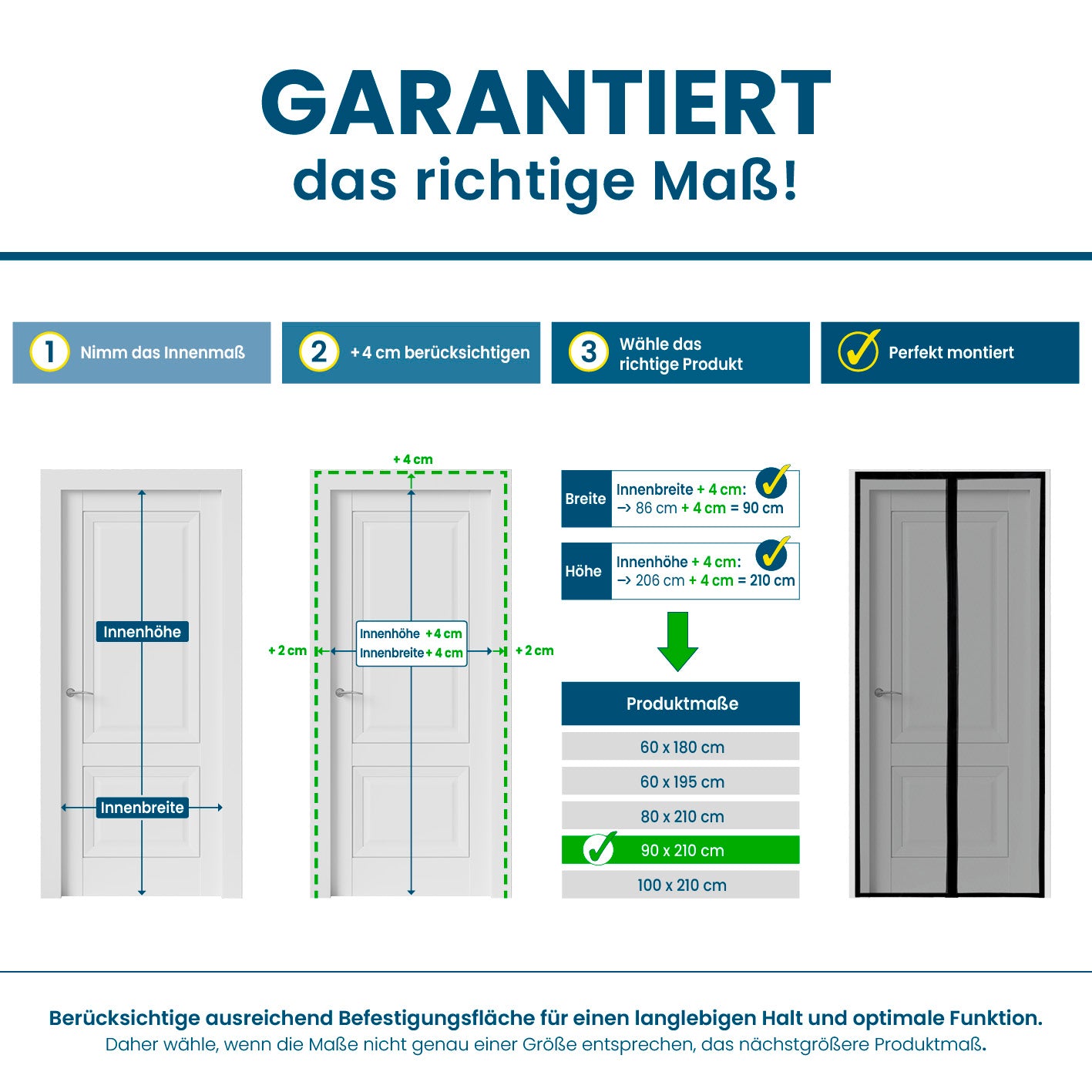 Anleitung zur genauen Messung und Auswahl des Insektenschutzvorhangs für Wohnwagen - 60 x 195 cm mit Randzugabe für perfekte Montage.
