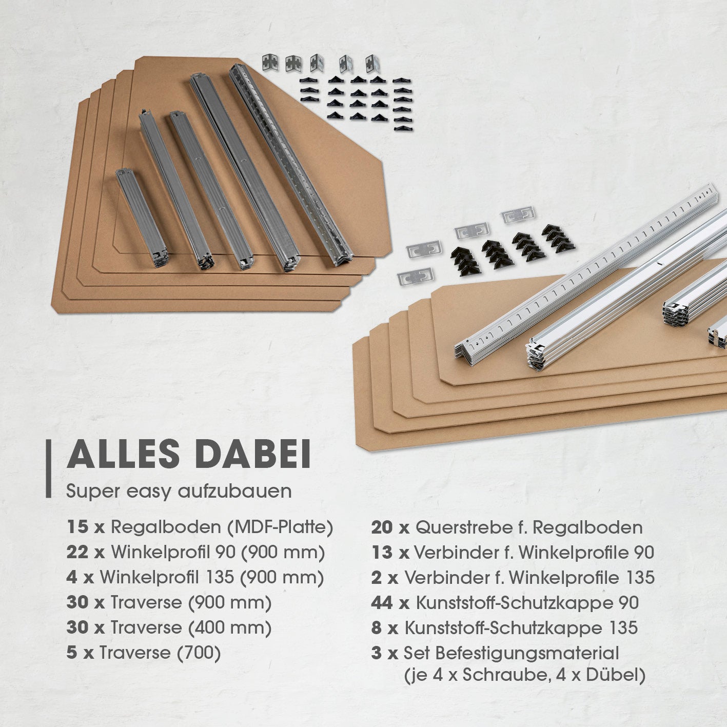Schwerlastregal & Werkbank - 3er-Set - 2625 kg Traglast, 175 kg pro Ebene & 15 Ebenen mit Montagezubehör und MDF-Platten.