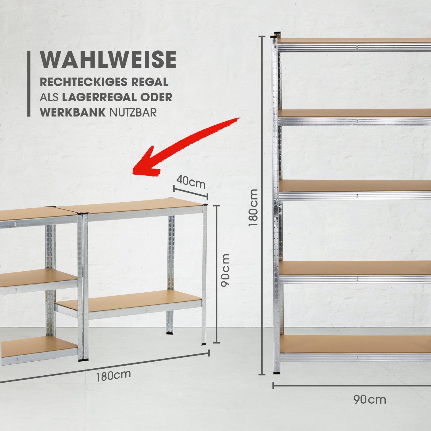 Schwerlastregal & Werkbank - 3er-Set - 2625 kg Traglast, 175 kg pro Ebene & 15 Ebenen, nutzbar als Regal oder Werkbank.