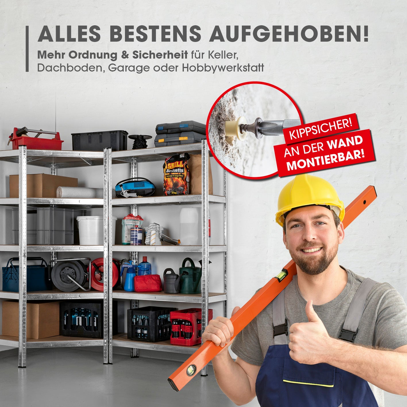Schwerlastregal & Werkbank - 3er-Set - 2625 kg Traglast, 175 kg pro Ebene & 15 Ebenen für sichere Lagerung und Ordnung in Werkstatt und Keller