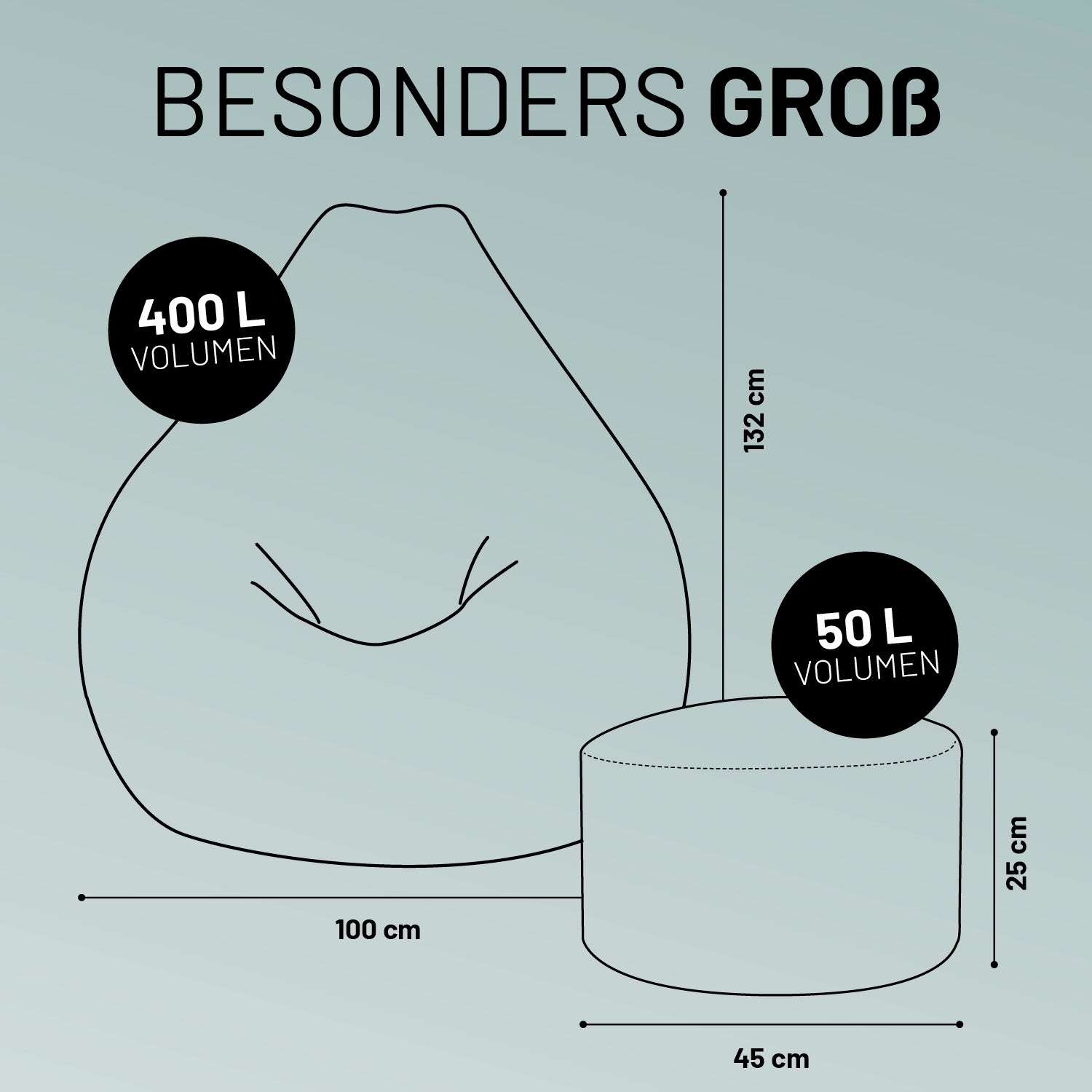 Relax-Set Cord – Sitzsack GIANT + Pouf – 400 + 50 Liter – Grau