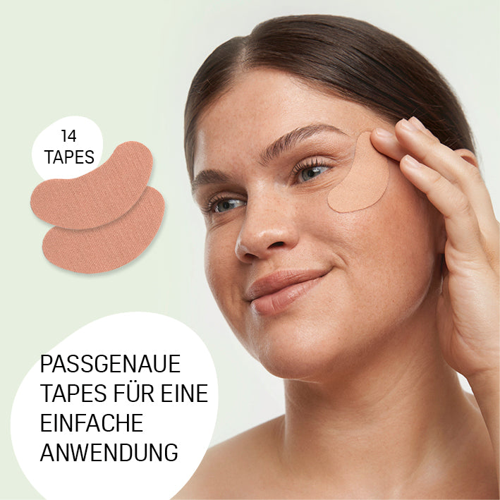 Hyaluron-Skintape "Eye Tape" zur gezielten Glättung der Augenpartie mit pflegendem Hyaluron und natürlicher Wirkstoffkombination.