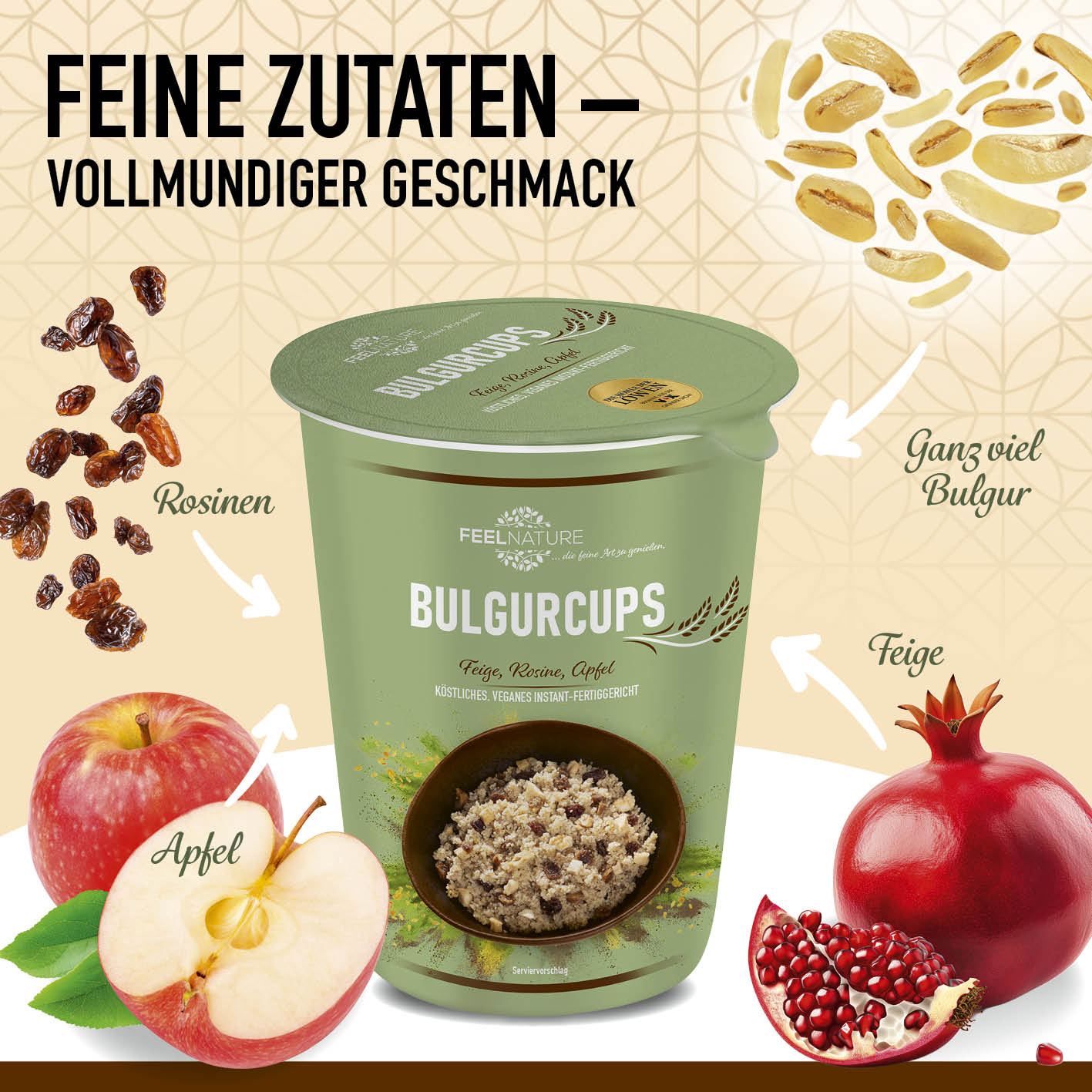 Bulgurcups - 6x Subtropical mit Feige, Rosine & Apfel, vegan, nussiger Bulgurgenuss mit fruchtiger Süße, schnelle 5-Minuten-Mahlzeit.