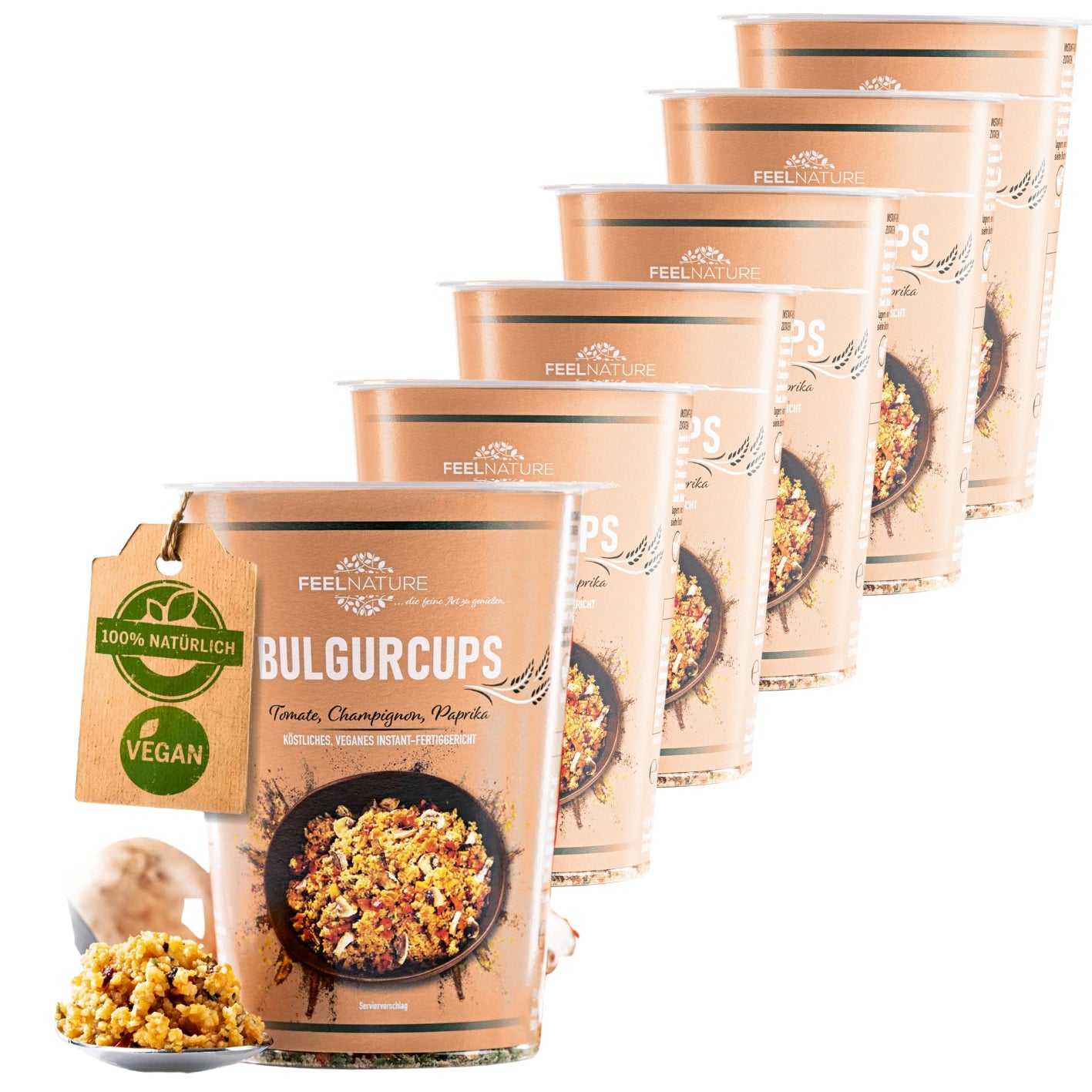 Bulgurcups - 6x Vegetables mit Tomate, Champignon & Paprika, vegan, 100% natürlich und schnell zubereitet in 5 Minuten.