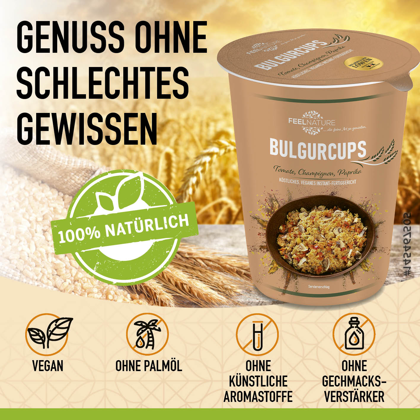 Bulgurcups - 6x Vegetables mit Tomate, Champignon & Paprika, vegan, ohne Palmöl, Geschmacksverstärker und künstliche Aromen.