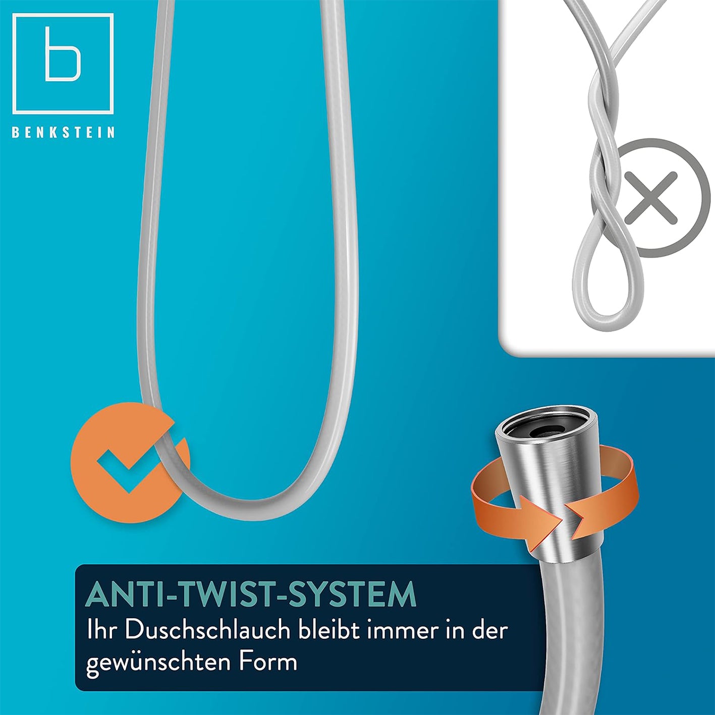 Brauseschlauch - 1,6 m mit Anti-Twist-System, knickfrei und stabil, sofort einsatzbereit, made in Germany.