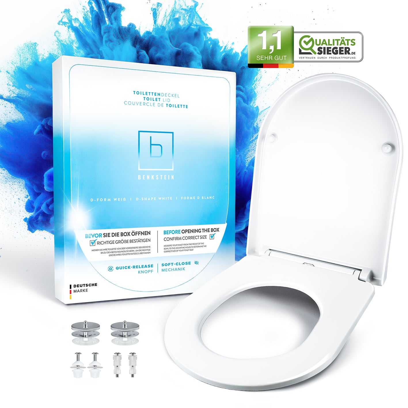 Premium Toilettendeckel - D-Form - Weiß in Galerieposition 1, quadratisch, antibakterielles Material, hygienisch und farbecht