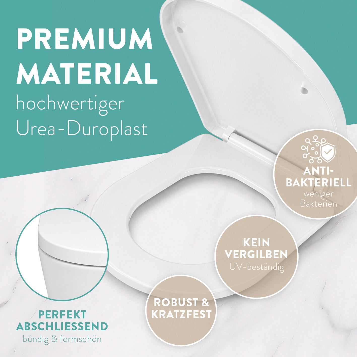 Premium Toilettendeckel - D-Form - Weiß