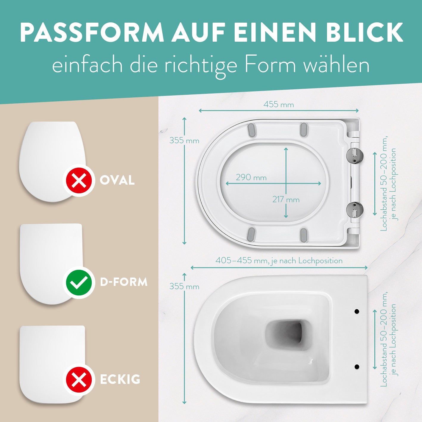 Premium Toilettendeckel - D-Form - Weiß