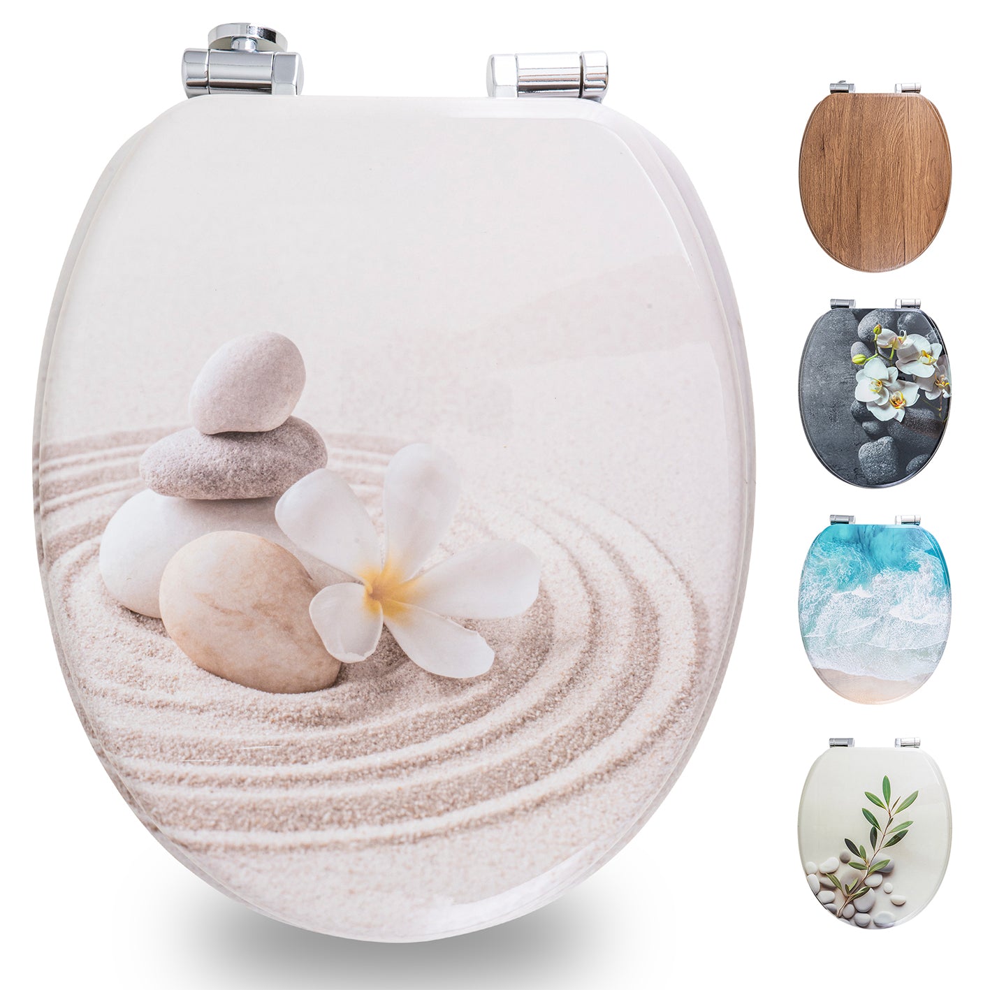 Bedruckter Premium-Toilettendeckel - Beige Bliss mit trendigem Sand- und Stein-Motiv, hochwertig, leicht reinigbar, für Standardtoiletten.