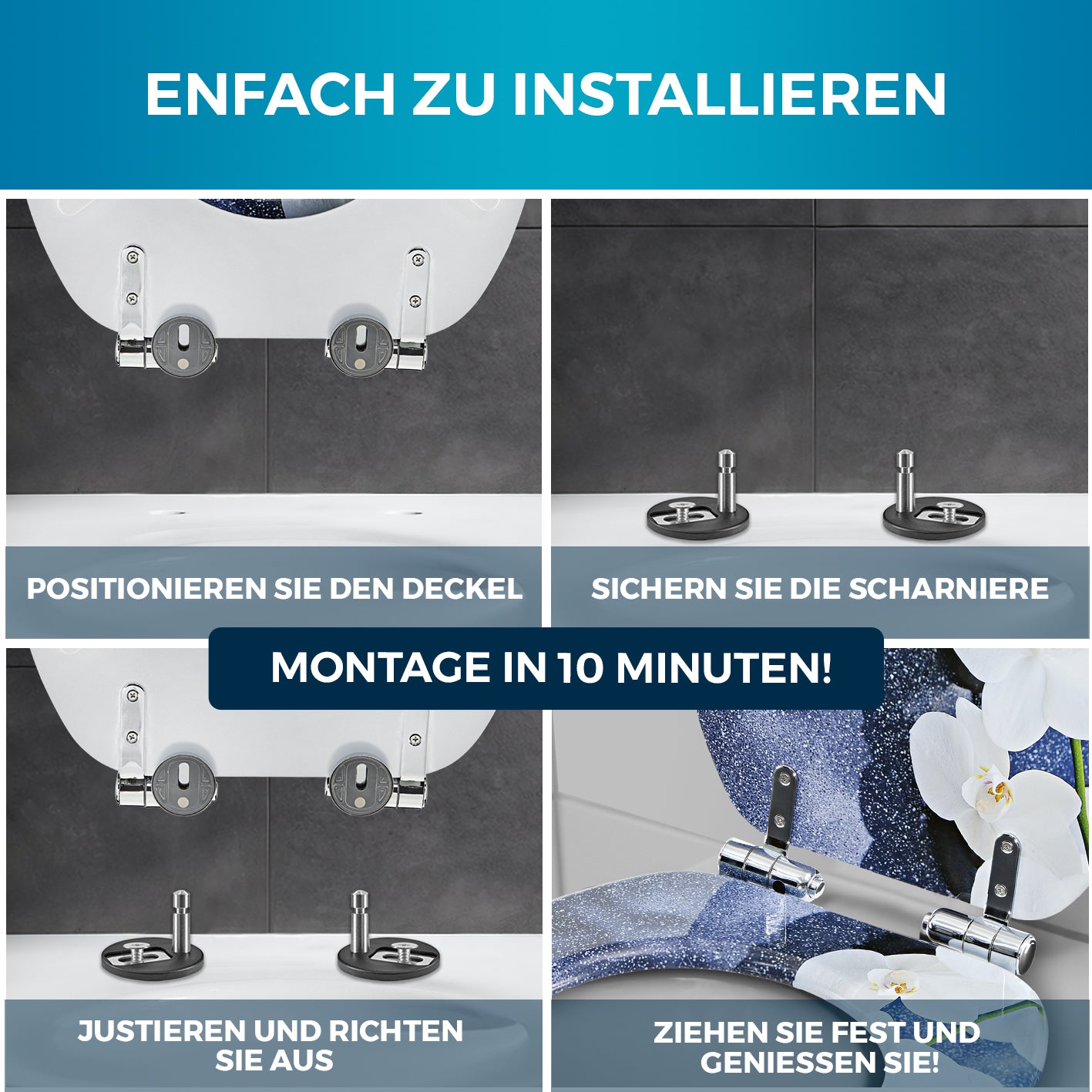 Toilettendeckel - oval - Absenkautomatik - Dunkelgrau