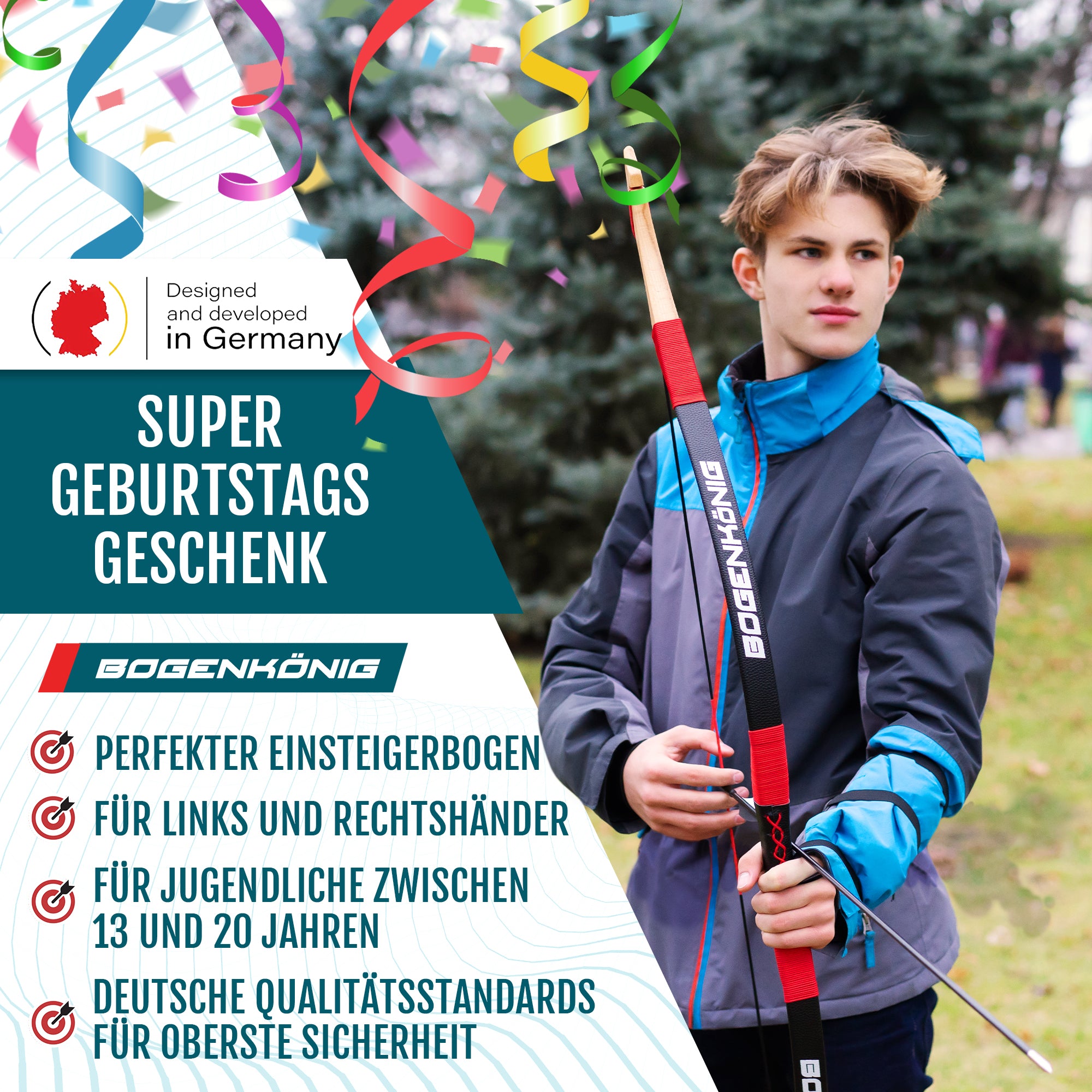 Holz Sportbogen Set mit Köcher - Einsteigerbogen - ab 13 Jahre