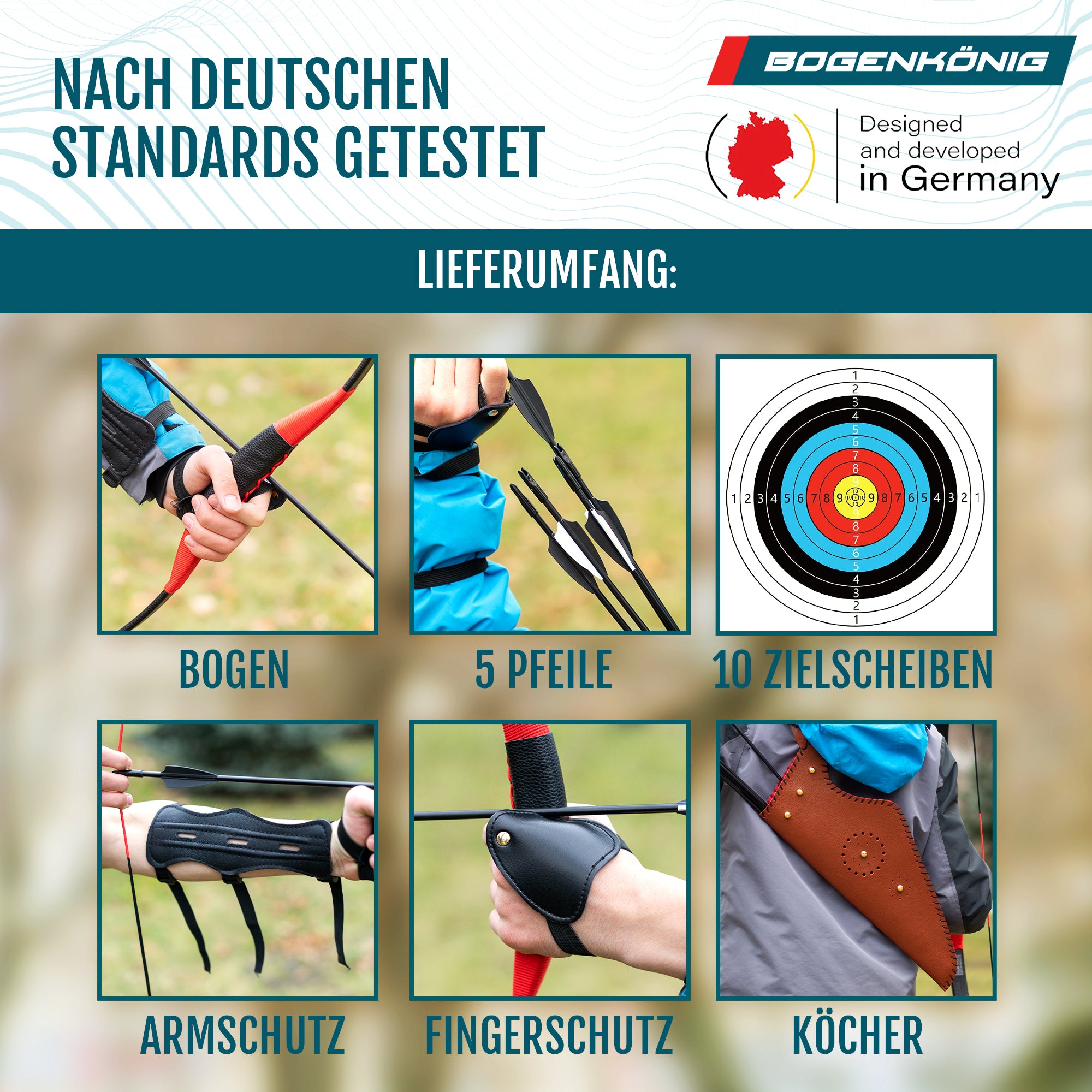 Holz Sportbogen Set mit Köcher - Einsteigerbogen - ab 13 Jahre