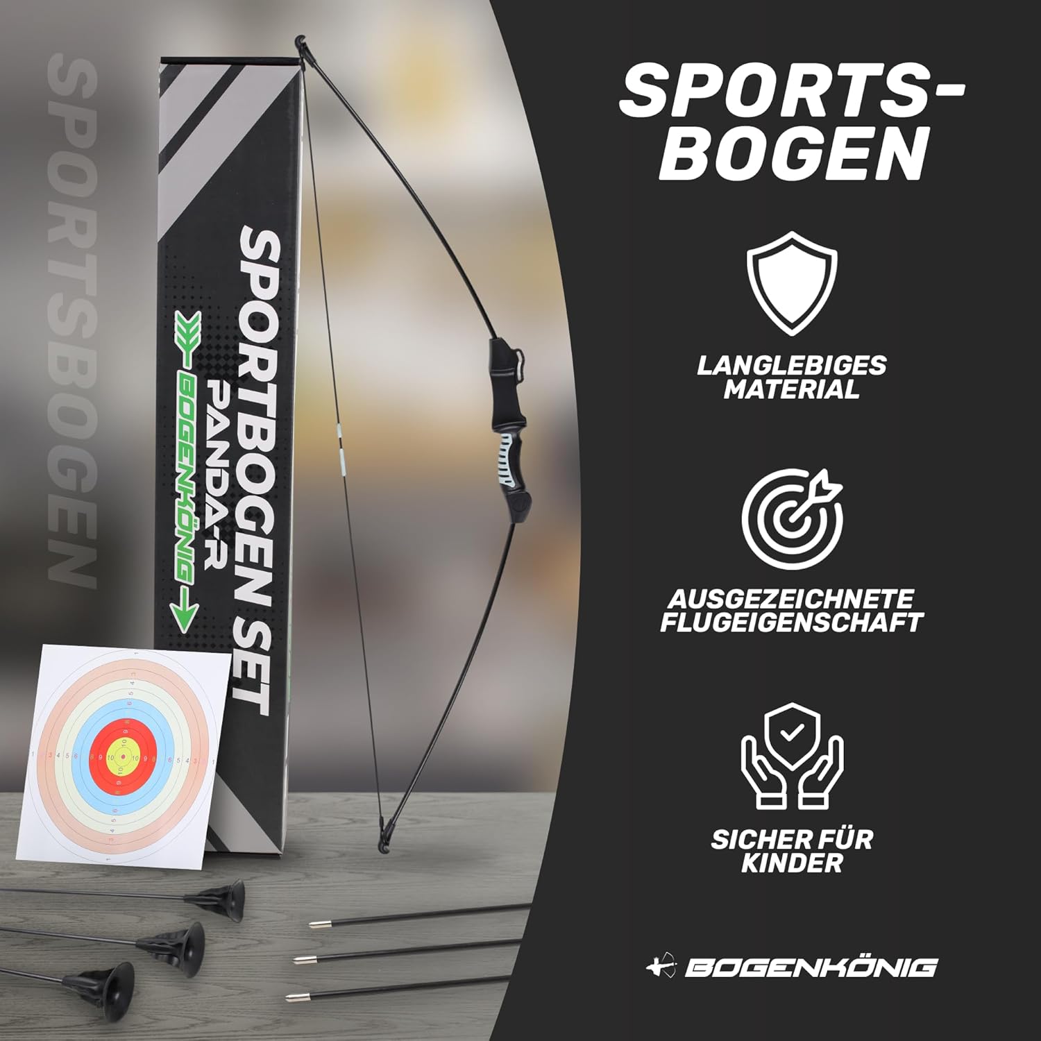 Sportbogen-Einsteigerset mit 6 Pfeilen - ideal für Kinder ab 7 J.