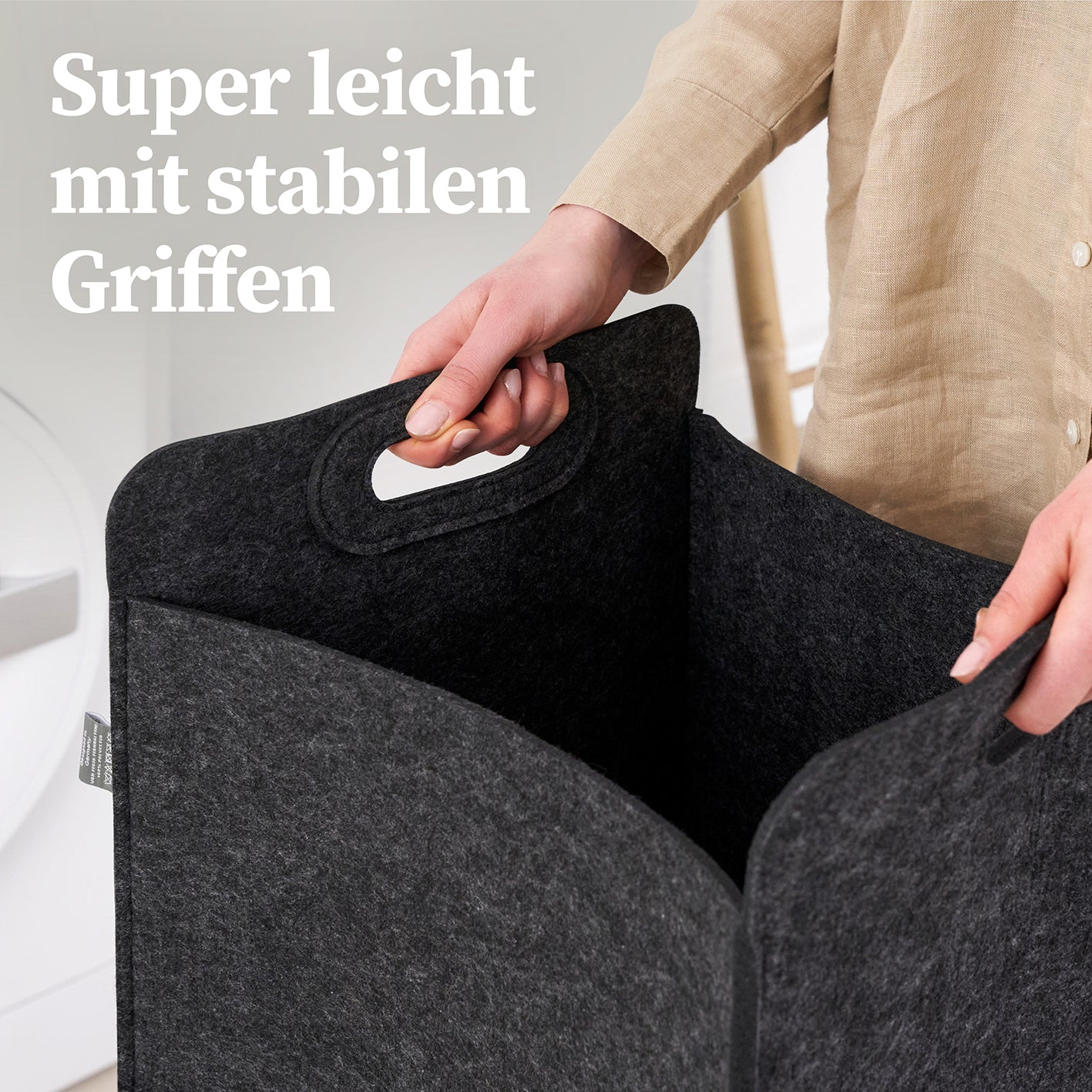 Filz-Aufbewahrungskorb "Katy" 80 l Dunkelgrau mit stabilen Griffen, faltbar und ideal für Wäsche, Spielzeug oder Altpapier.