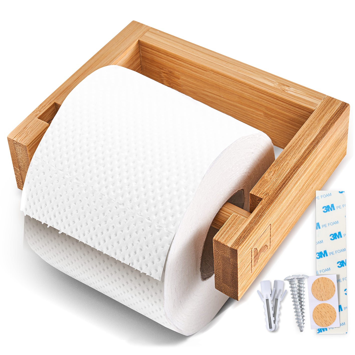 Toilettenpapierhalter Bambus mit einfachem Montageset, selbstklebend, elegantes Design und nachhaltigem Bambusmaterial für modernes Bad.