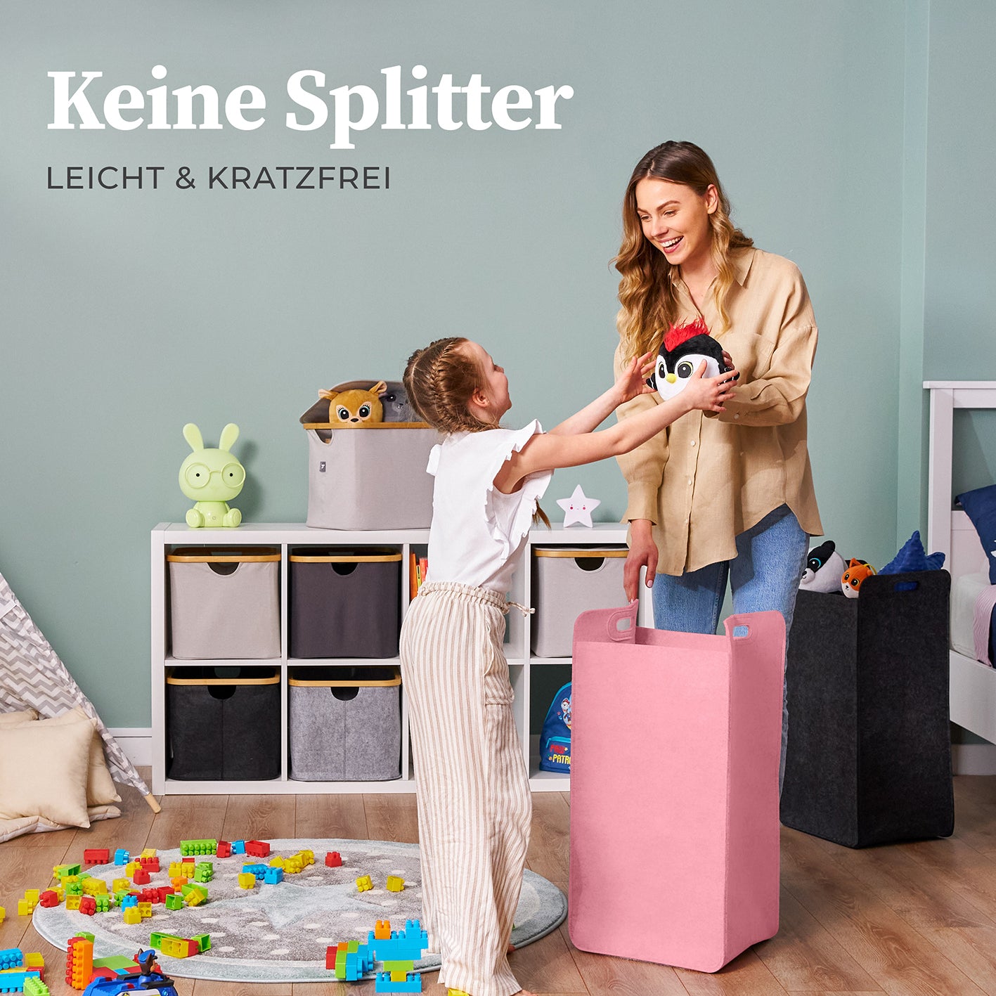 Filz-Aufbewahrungskorb "Katy" 75 l - Rosa, großer faltbarer Wäschekorb mit Griffen, ideal für Spielzeug und Wäsche im Kinderzimmer.