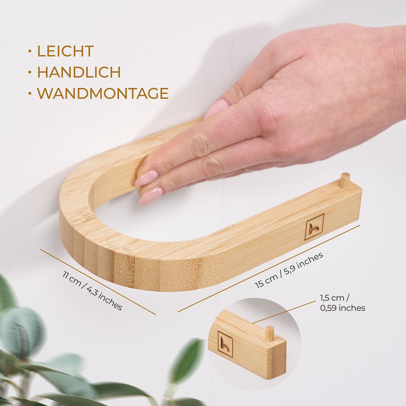 Toilettenpapierhalter ohne Bohren - Bambus mit selbstklebender Montage, minimalistische U-Form und nachhaltigem Design für moderne Bäder.